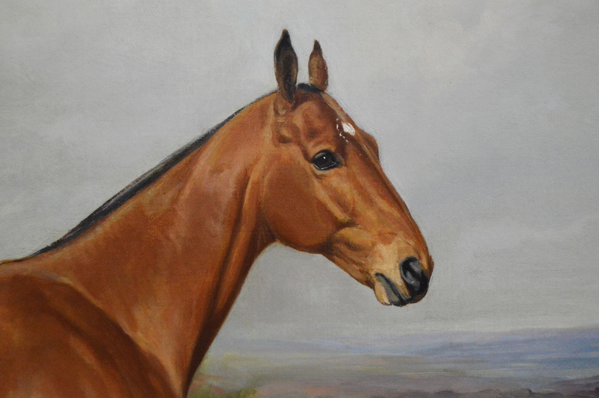 Portrait à l'huile d'un chasseur de la baie dans un paysage - Marron Animal Painting par Thomas Percy Earl