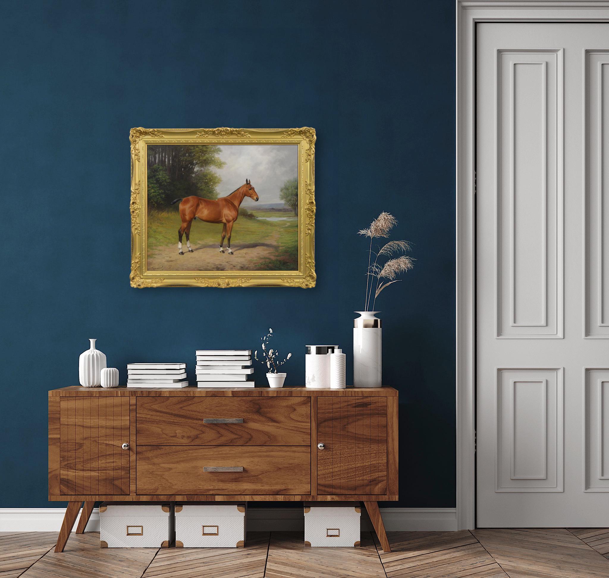Portrait à l'huile d'un chasseur de la baie dans un paysage en vente 2