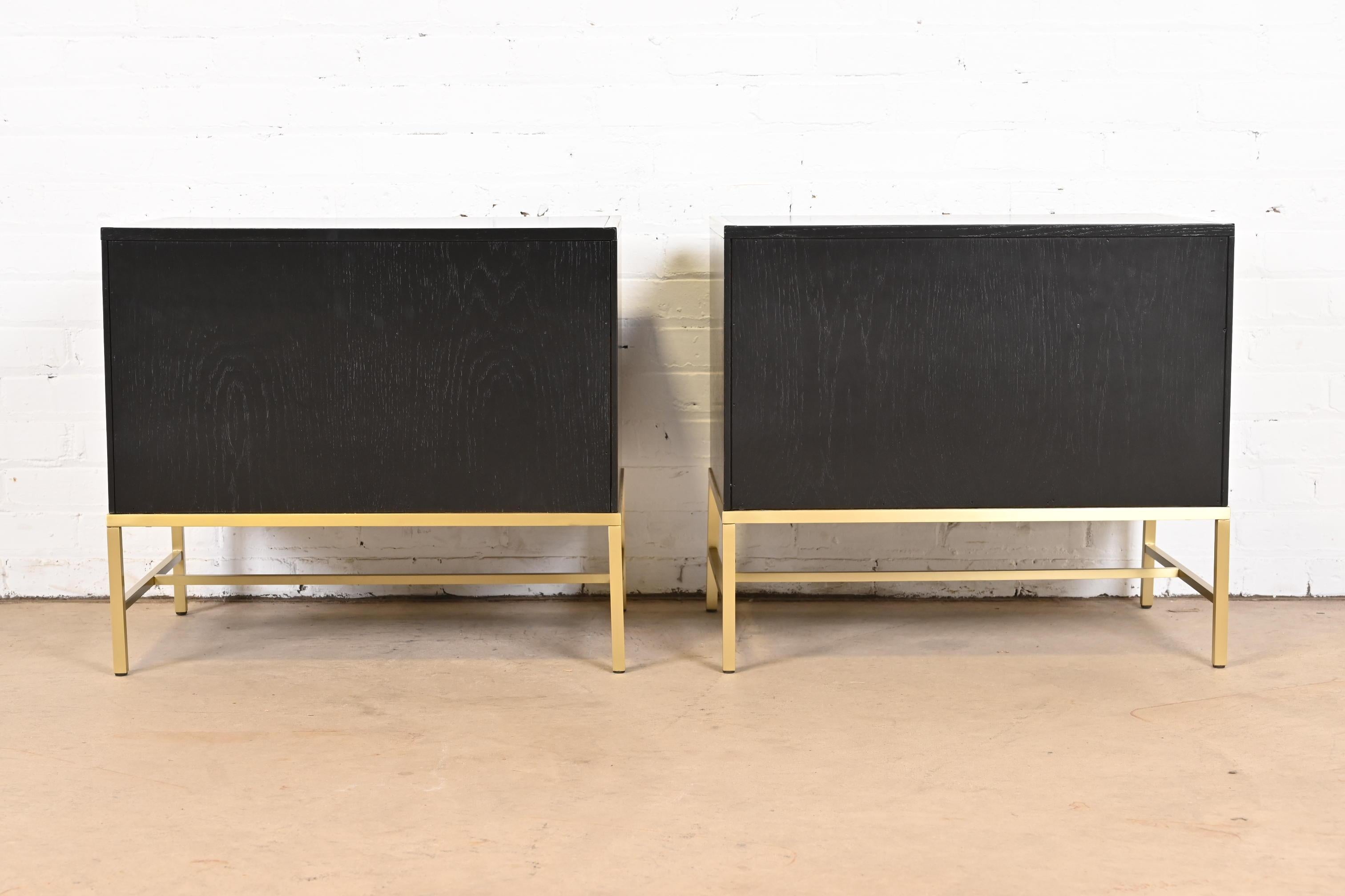 Thomas Pheasant for Baker Campaign Black Lacquer and Brass Nightstands, Pair 9