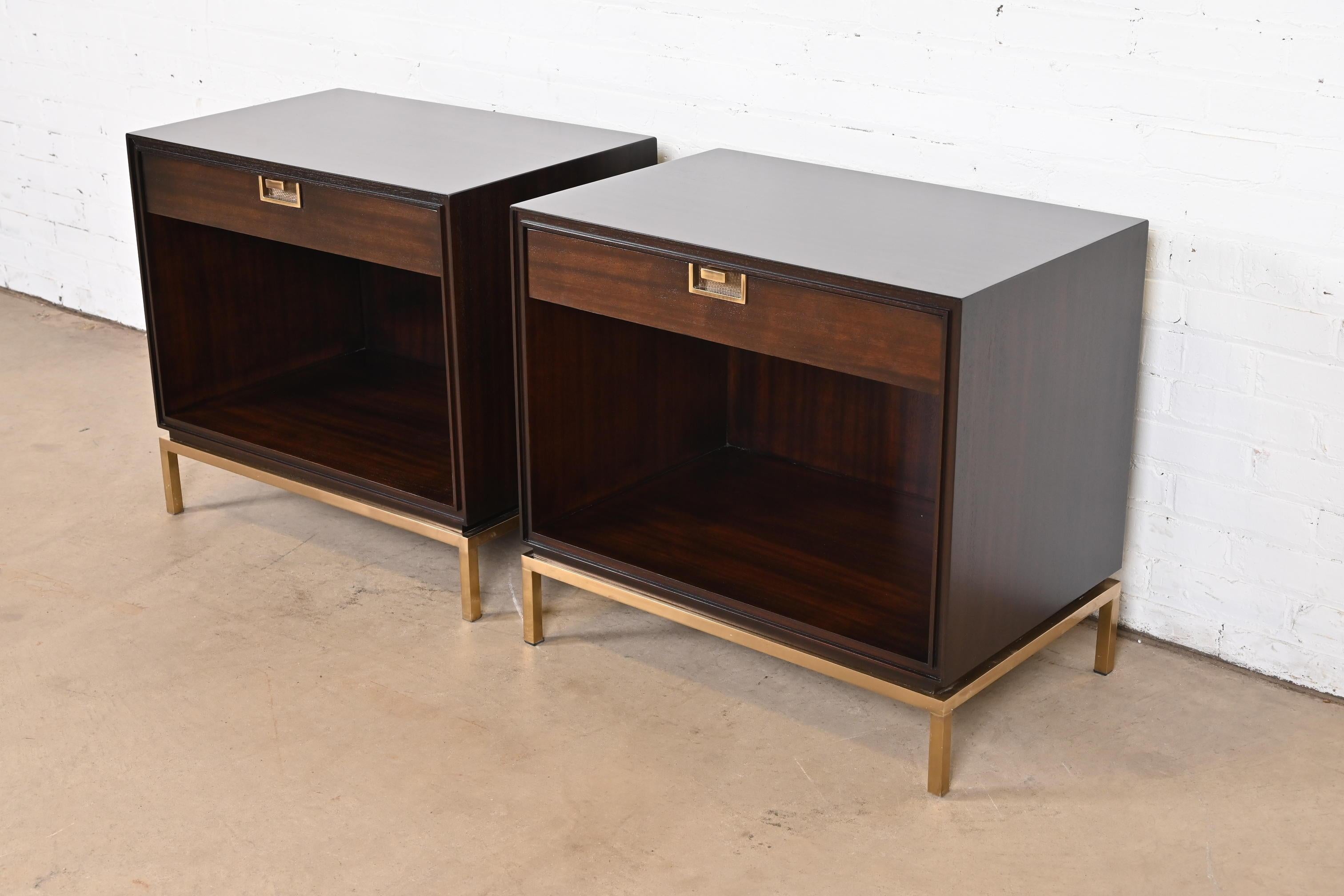 Thomas Pheasant for Baker Furniture Campaign Mahogany and Brass Nightstands In Good Condition For Sale In South Bend, IN