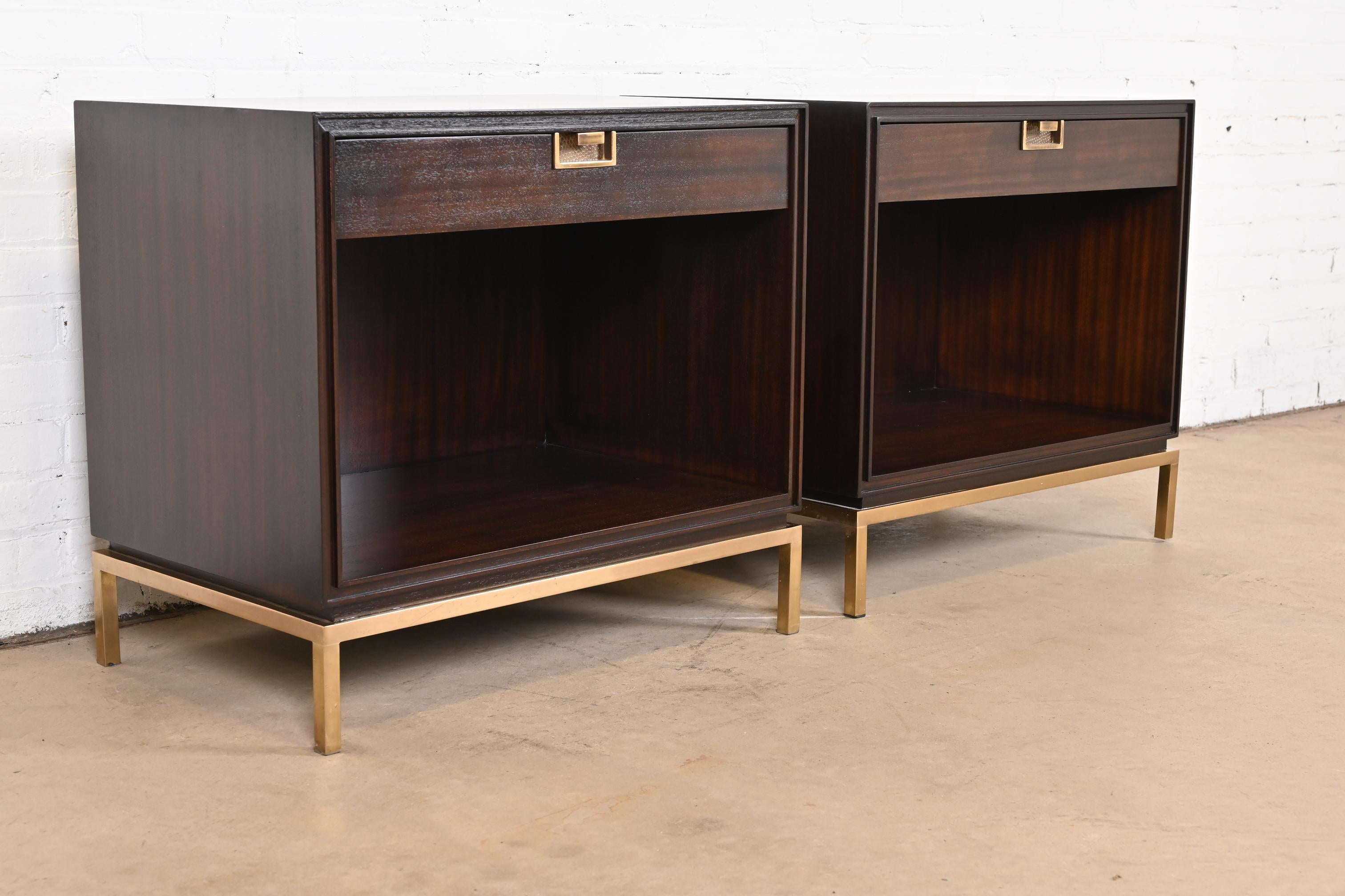 Thomas Pheasant for Baker Furniture Campaign Mahogany and Brass Nightstands For Sale 2