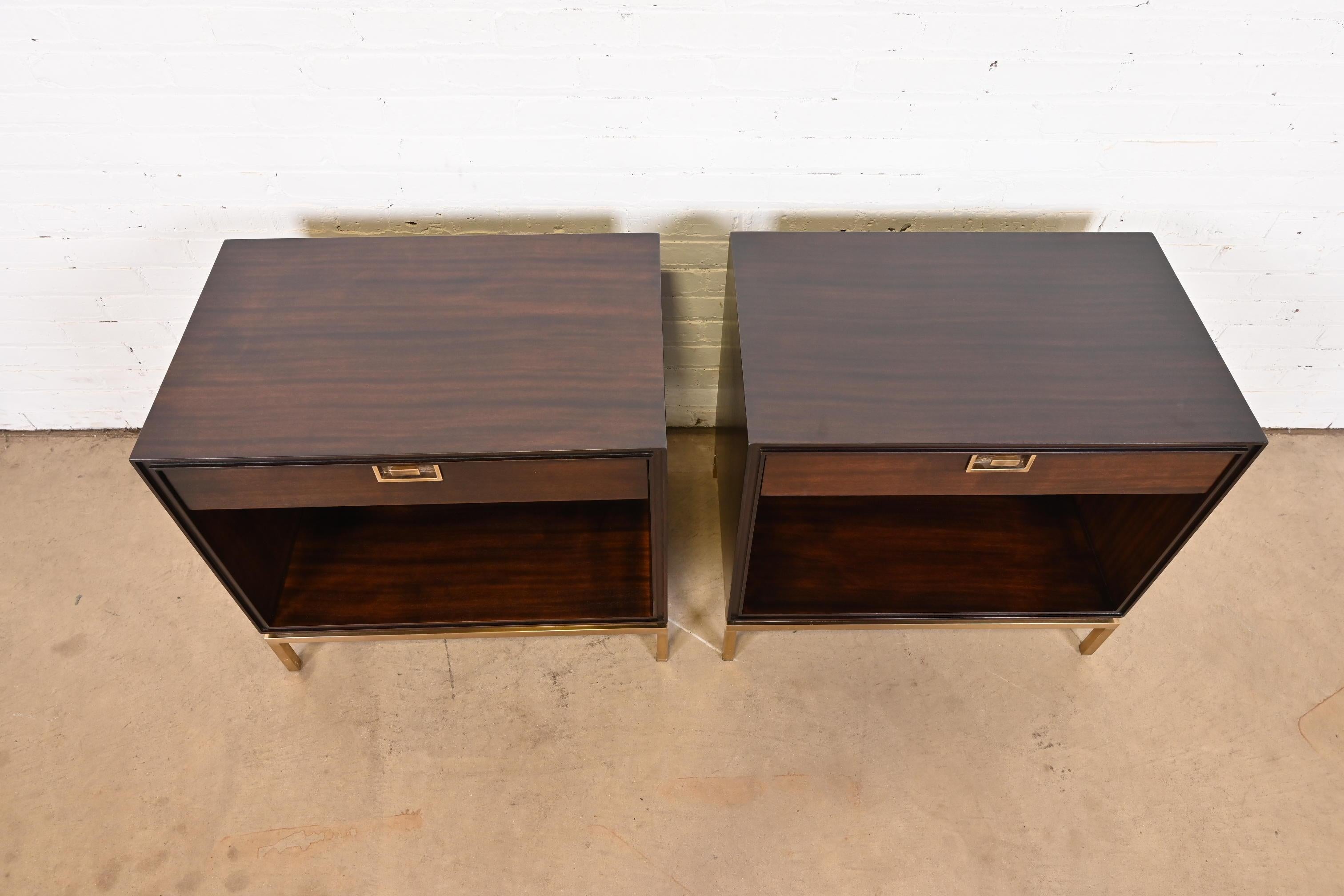 Thomas Pheasant for Baker Furniture Campaign Mahogany and Brass Nightstands For Sale 3