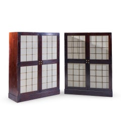 Thomas Pheasant for Baker Mahogany, Brass and Leather Cabinet - Pair