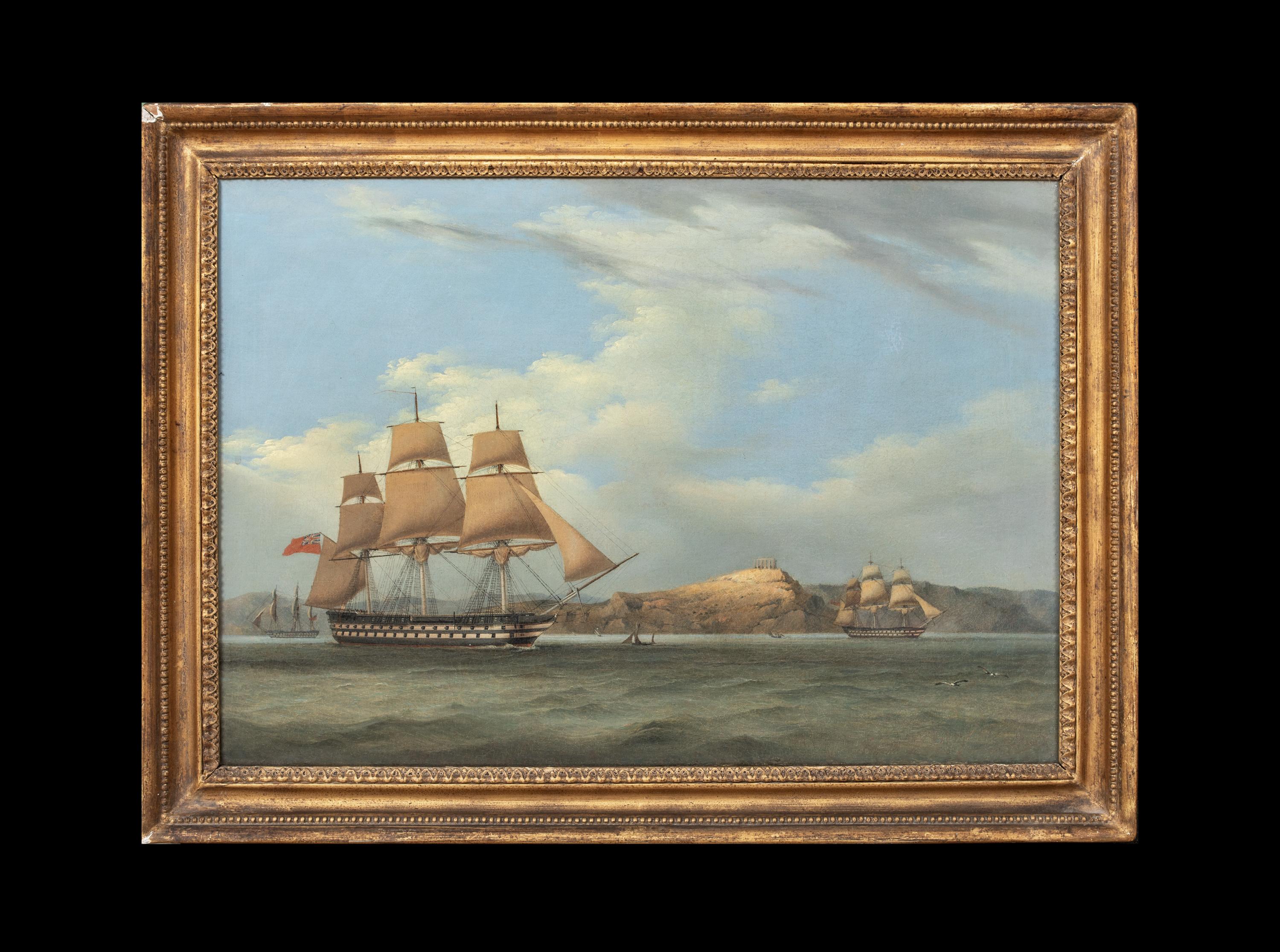 La marina reale britannica ancorata al largo della costa greca, XIX secolo  TOMMASO DE SIMONE - Painting di Thomas Philips