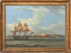 Antique British Royal Navy Anchored Off The Greek Coast, 19th Century  TOMMASO DE SIMONE