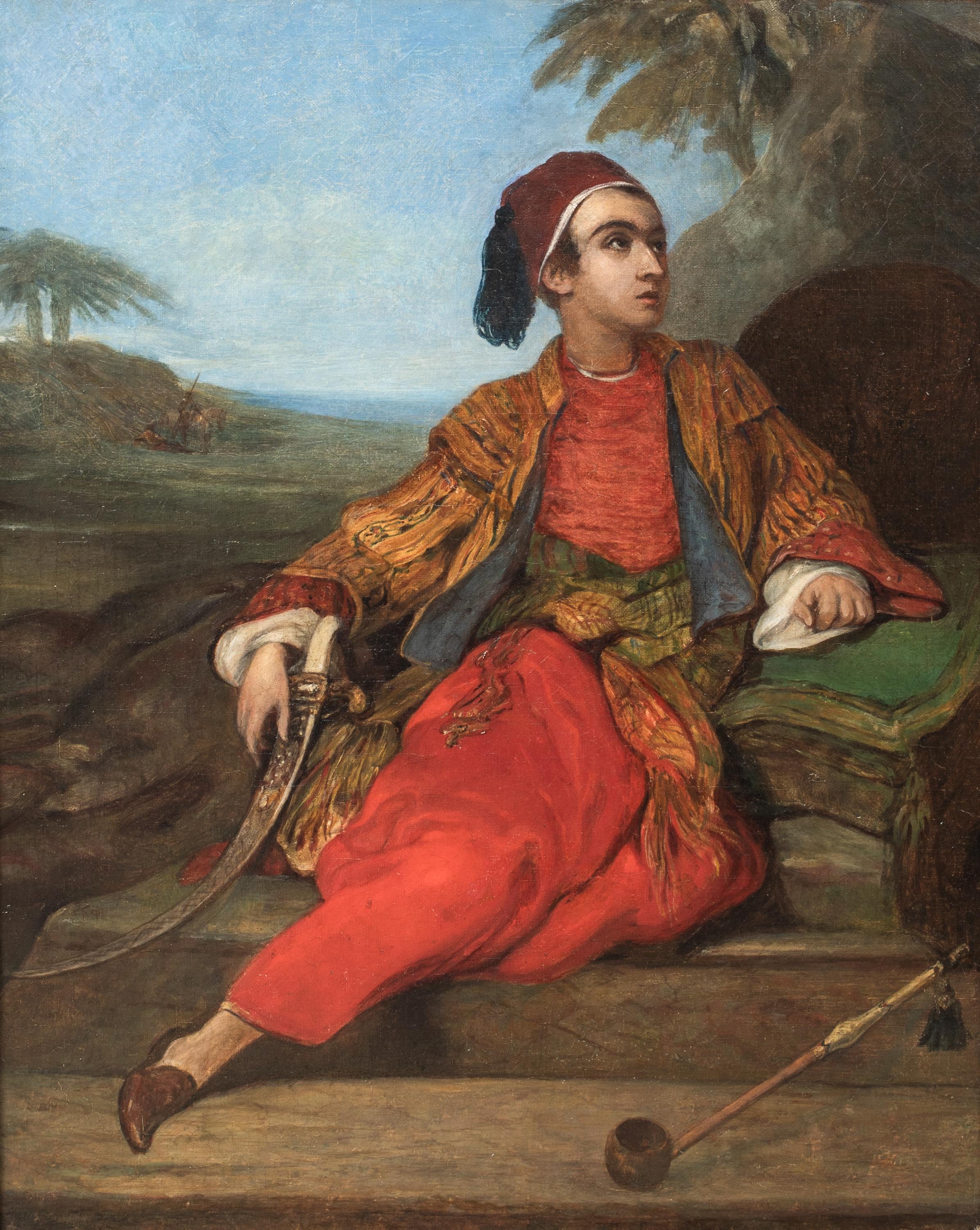Portrait Of Lord Byron In Oriental Dress, circa 1810

circle of Thomas PHILLIPS (1770-1845)

Large circa 1810 portrait identified as a young Lord Byron in Ottoman attire, oil on canvas. Good quality and condition full length portrait wearing Ottoman