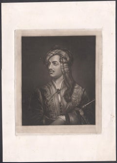 Lord Byron in Albanian Costume, mezzotint portrait engraving
