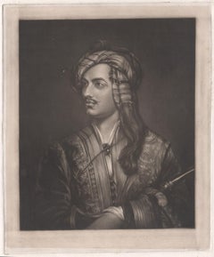 Lord Byron in costume albanese, ritratto inciso a mezzatinta
