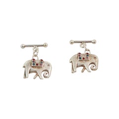 Thomas Pink Sterling Silver Elephant Embellished Cufflinks