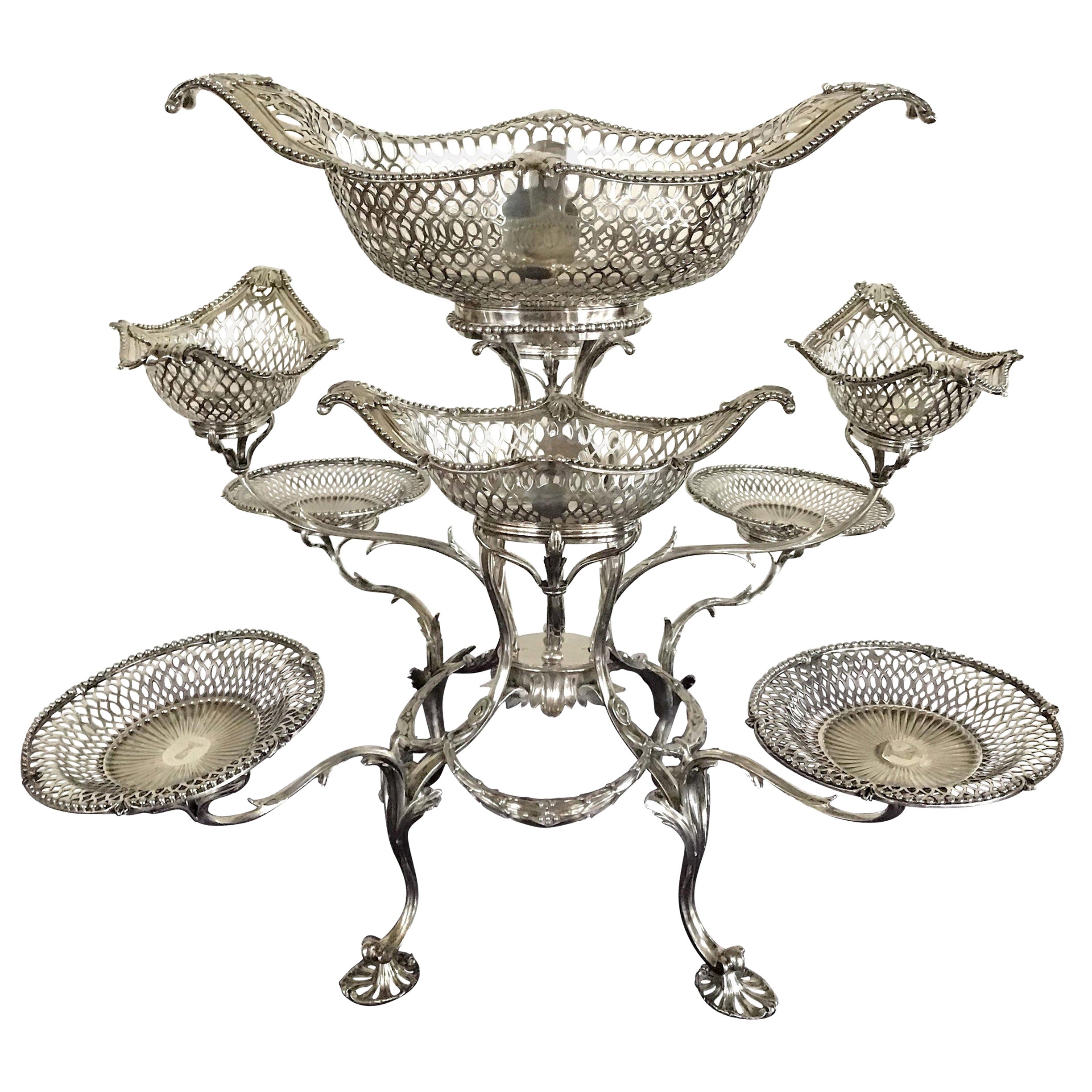 Thomas Pitts Sterling Silver Epergne Nine Baskets London, circa 1773