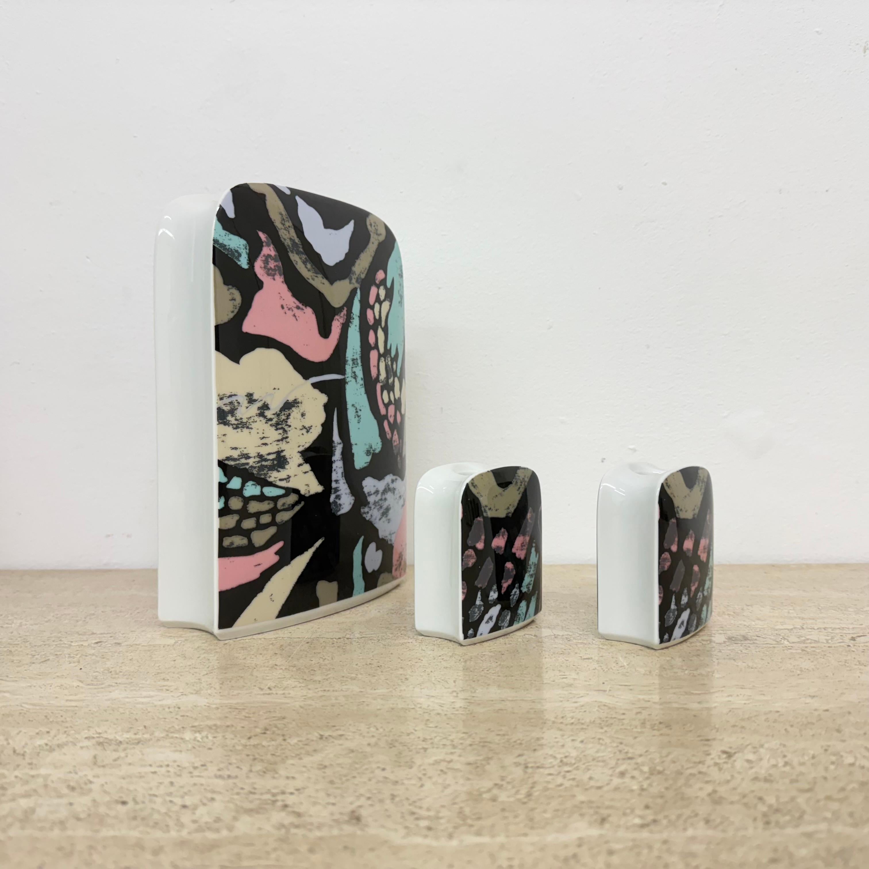 Thomas porcelain vase by Rosenthal and set of 2 candle holders, 1980’s memphis s For Sale 5