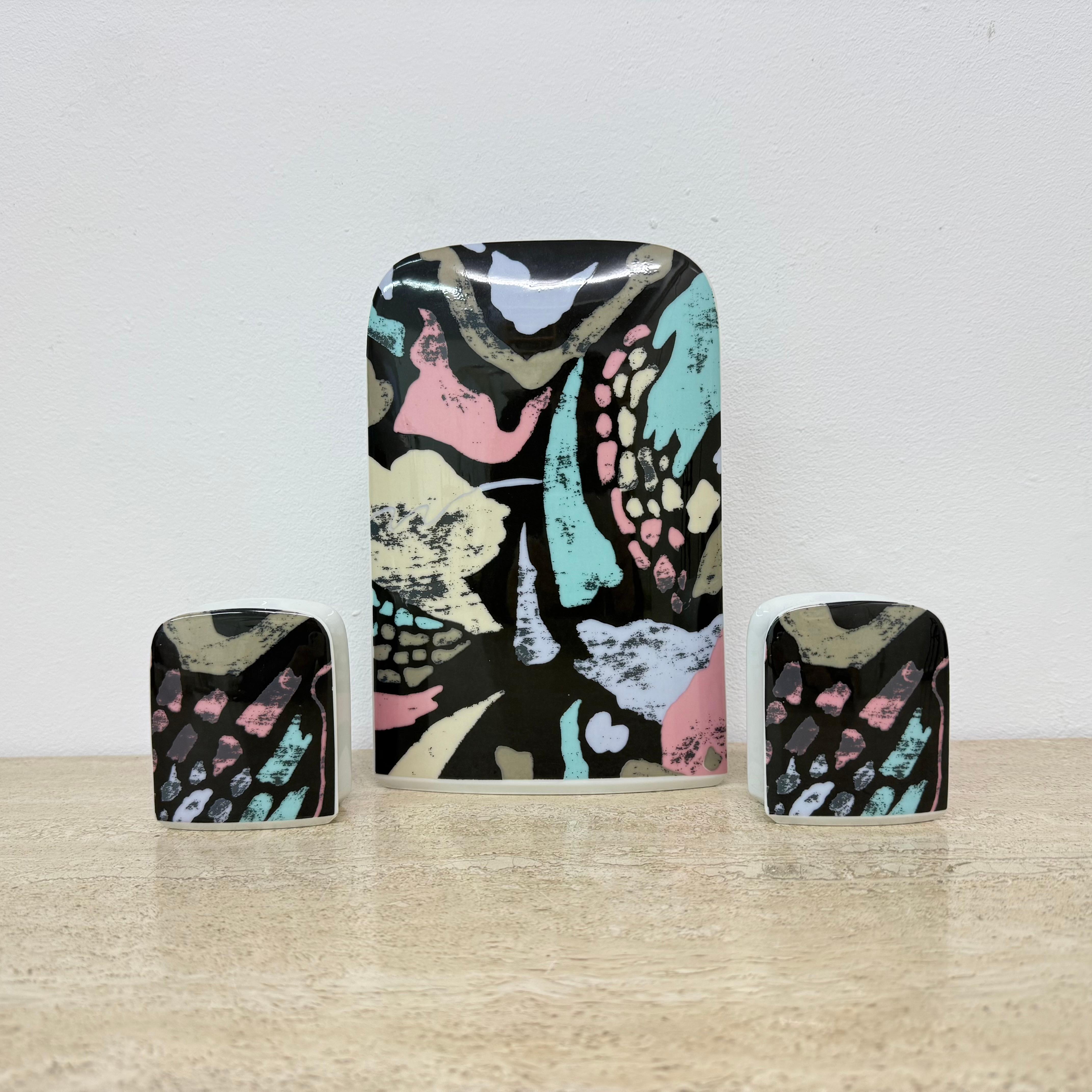 Thomas porcelain vase by Rosenthal and set of 2 candle holders, 1980’s memphis s For Sale 6