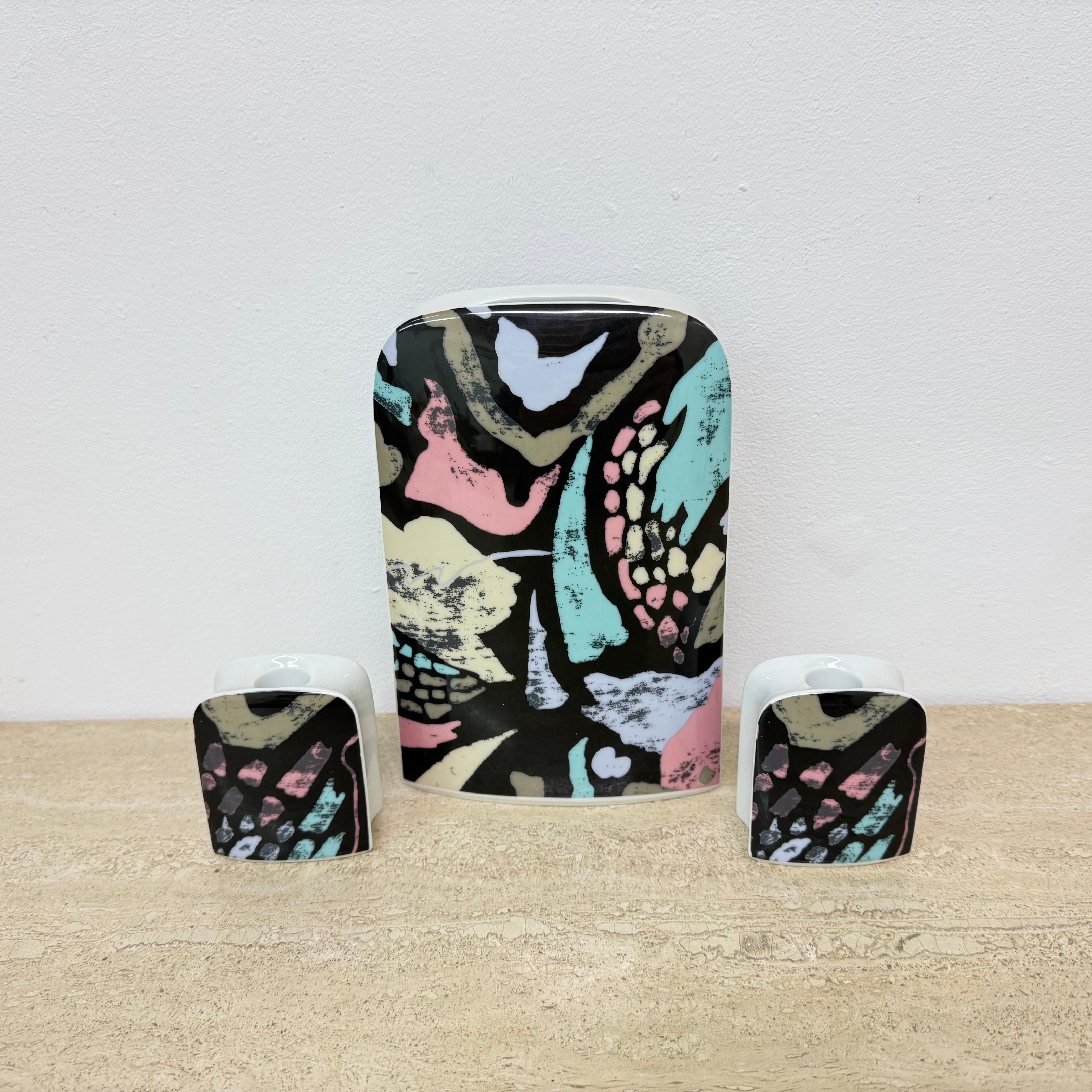 Thomas porcelain vase by Rosenthal and set of 2 candle holders, 1980’s memphis s For Sale 7