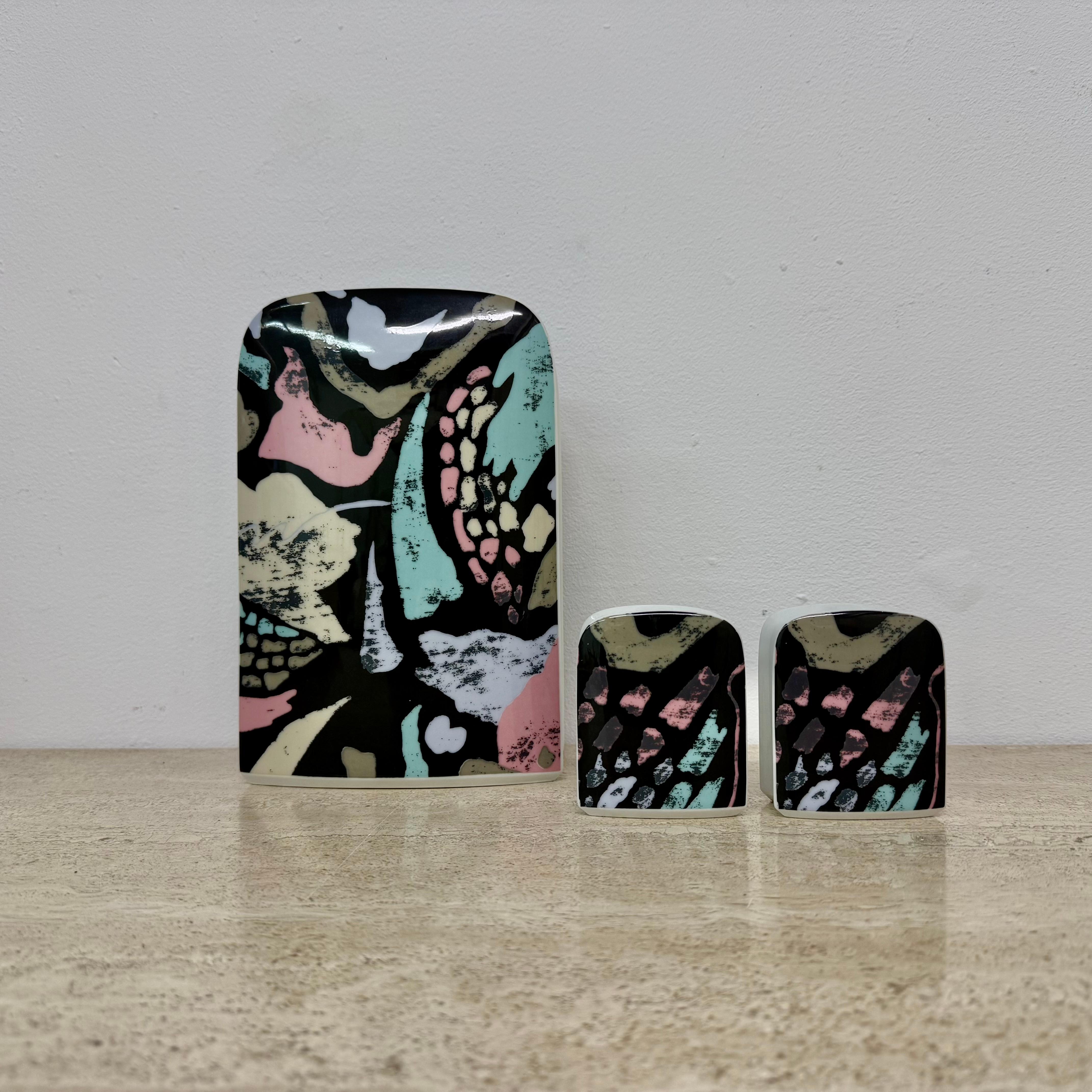 Thomas porcelain vase by Rosenthal and set of 2 candle holders, 1980’s memphis style
