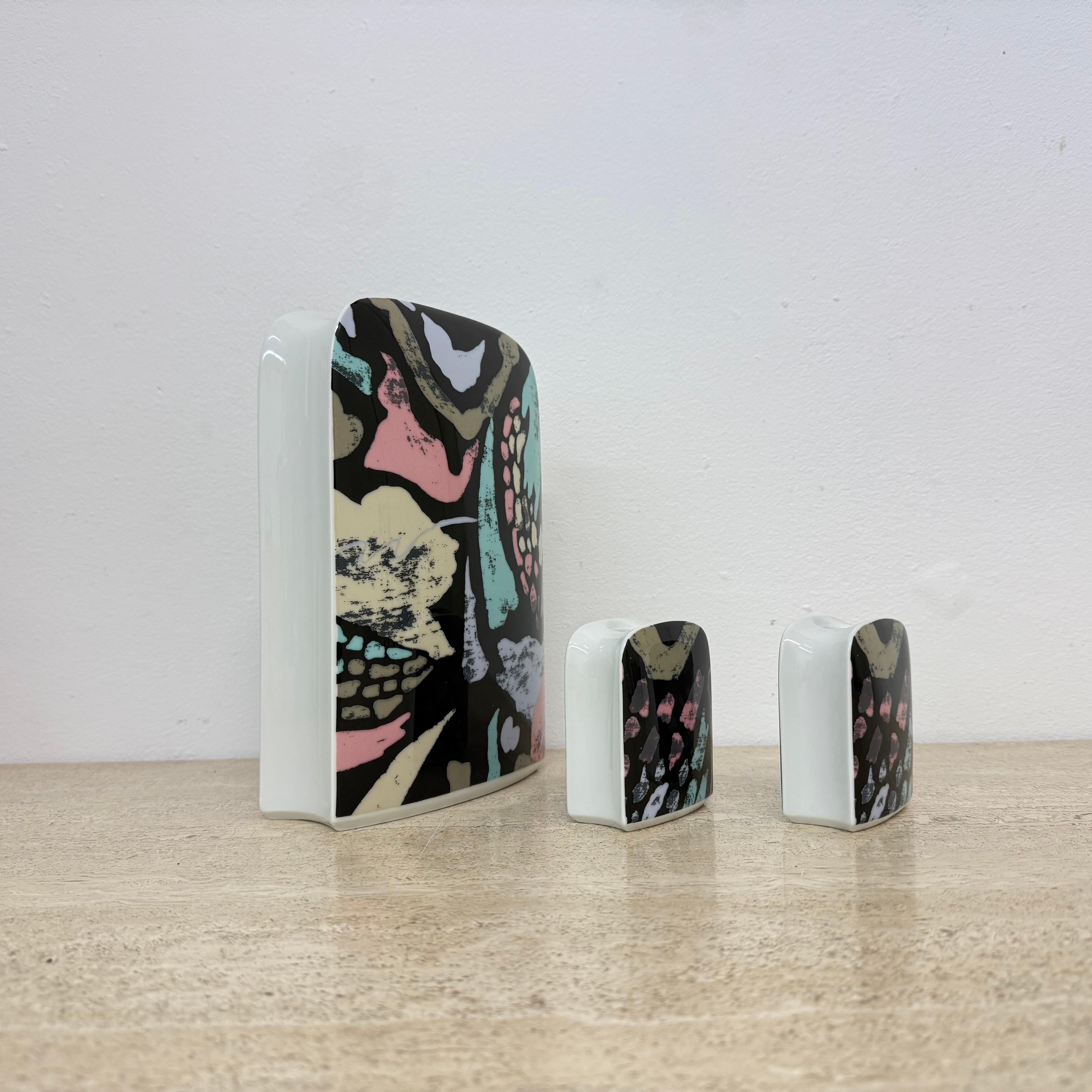 Thomas porcelain vase by Rosenthal and set of 2 candle holders, 1980’s memphis s For Sale 1