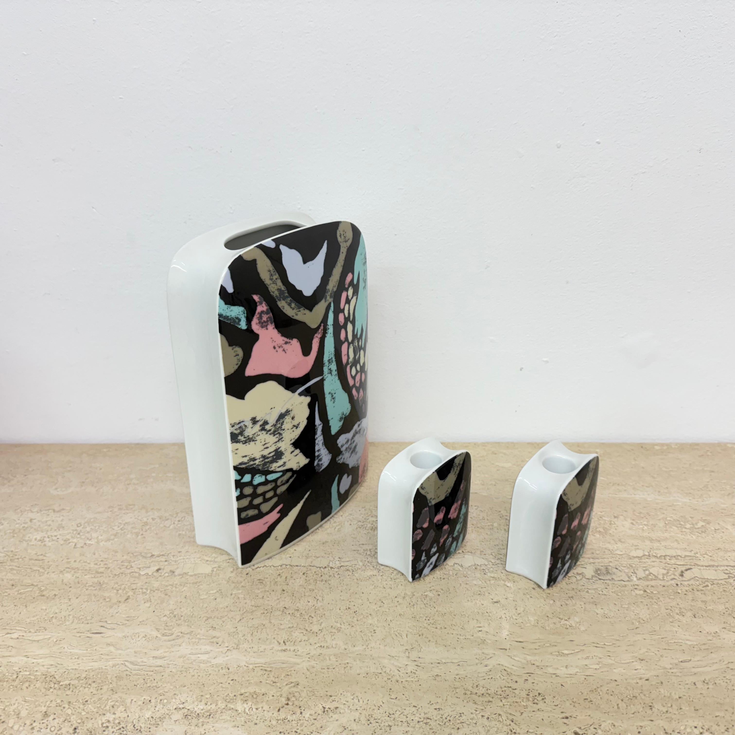 Thomas porcelain vase by Rosenthal and set of 2 candle holders, 1980’s memphis s For Sale 2