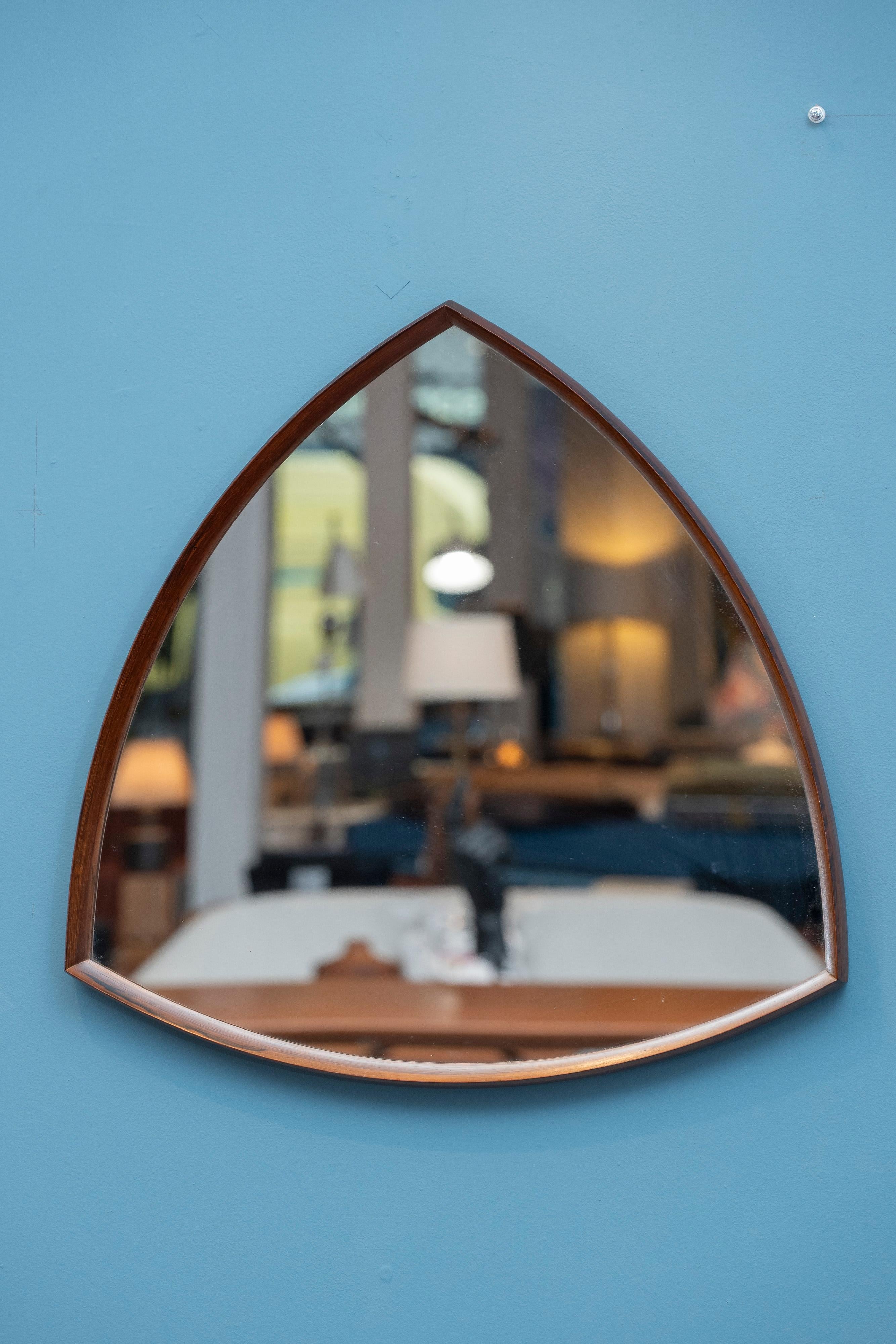 Scandinavian Modern Thomas Poss Eferfolger Design Rosewood Triangular Wall Mirror, Denmark For Sale