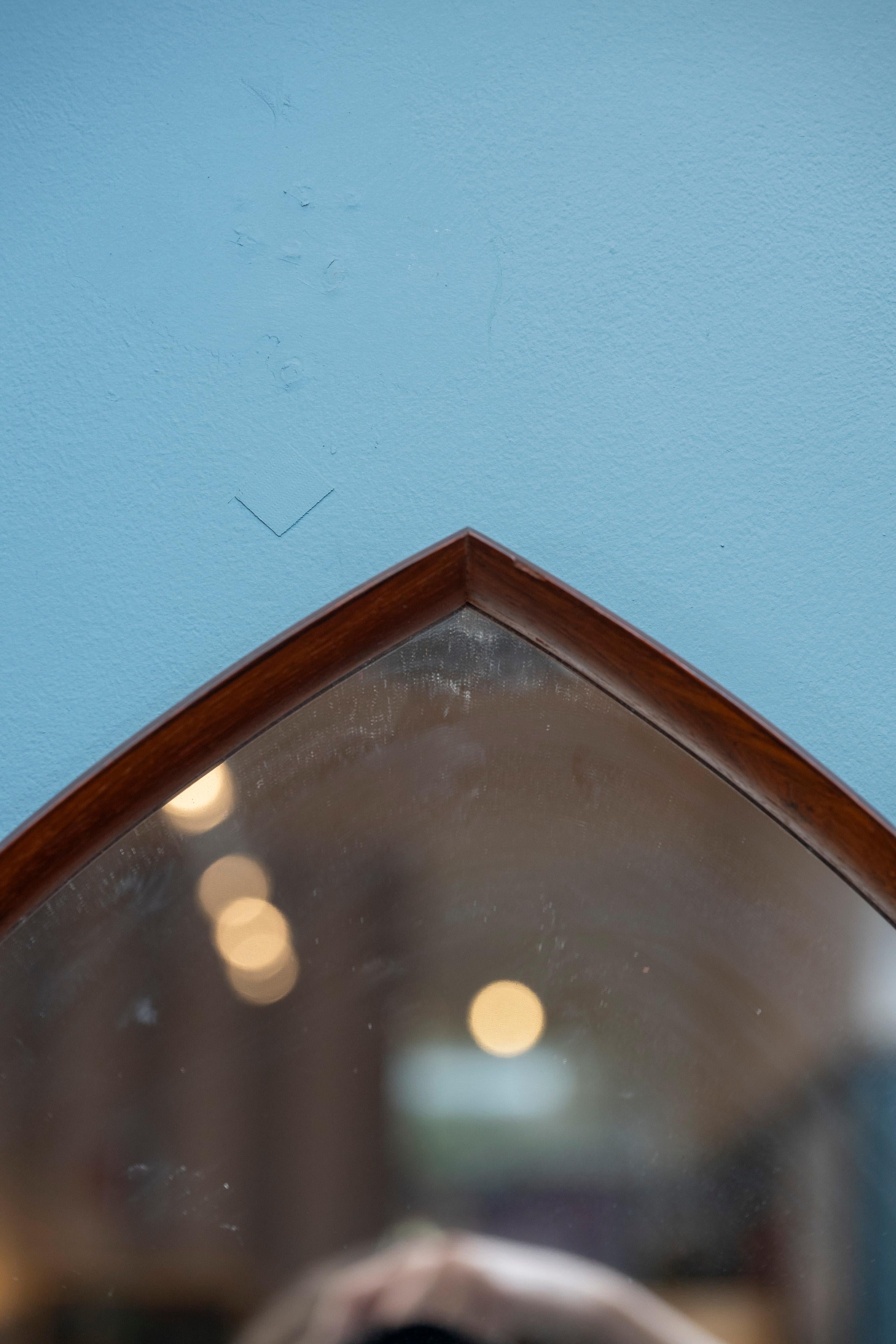 Danish Thomas Poss Eferfolger Design Rosewood Triangular Wall Mirror, Denmark For Sale