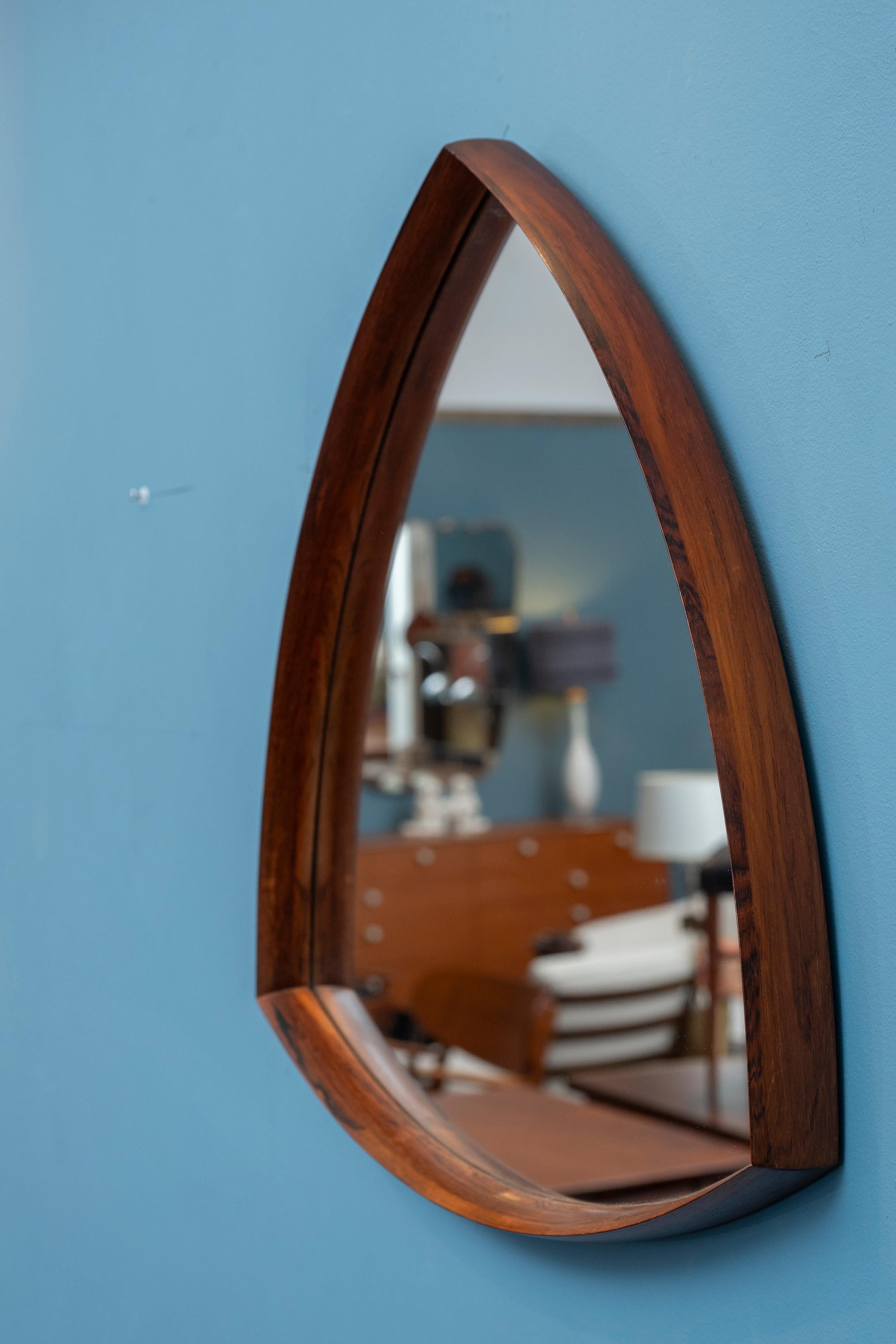Late 20th Century Thomas Poss Eferfolger Design Rosewood Triangular Wall Mirror, Denmark For Sale