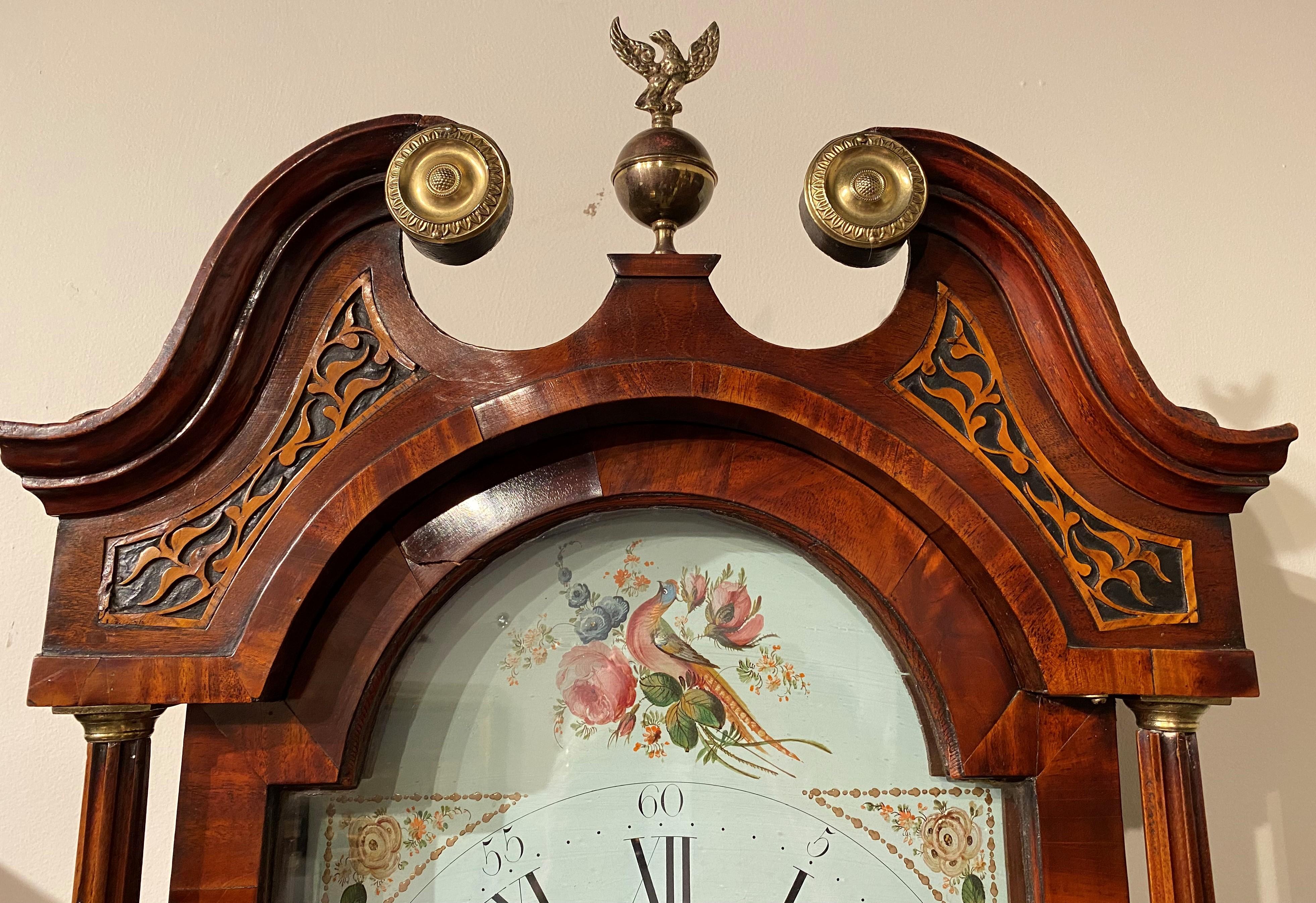 Horloge haute 8 jours à boîtier en acajou de Thomas Pringle, Dalkeith, Scotland, vers 1830 Bon état - En vente à Milford, NH