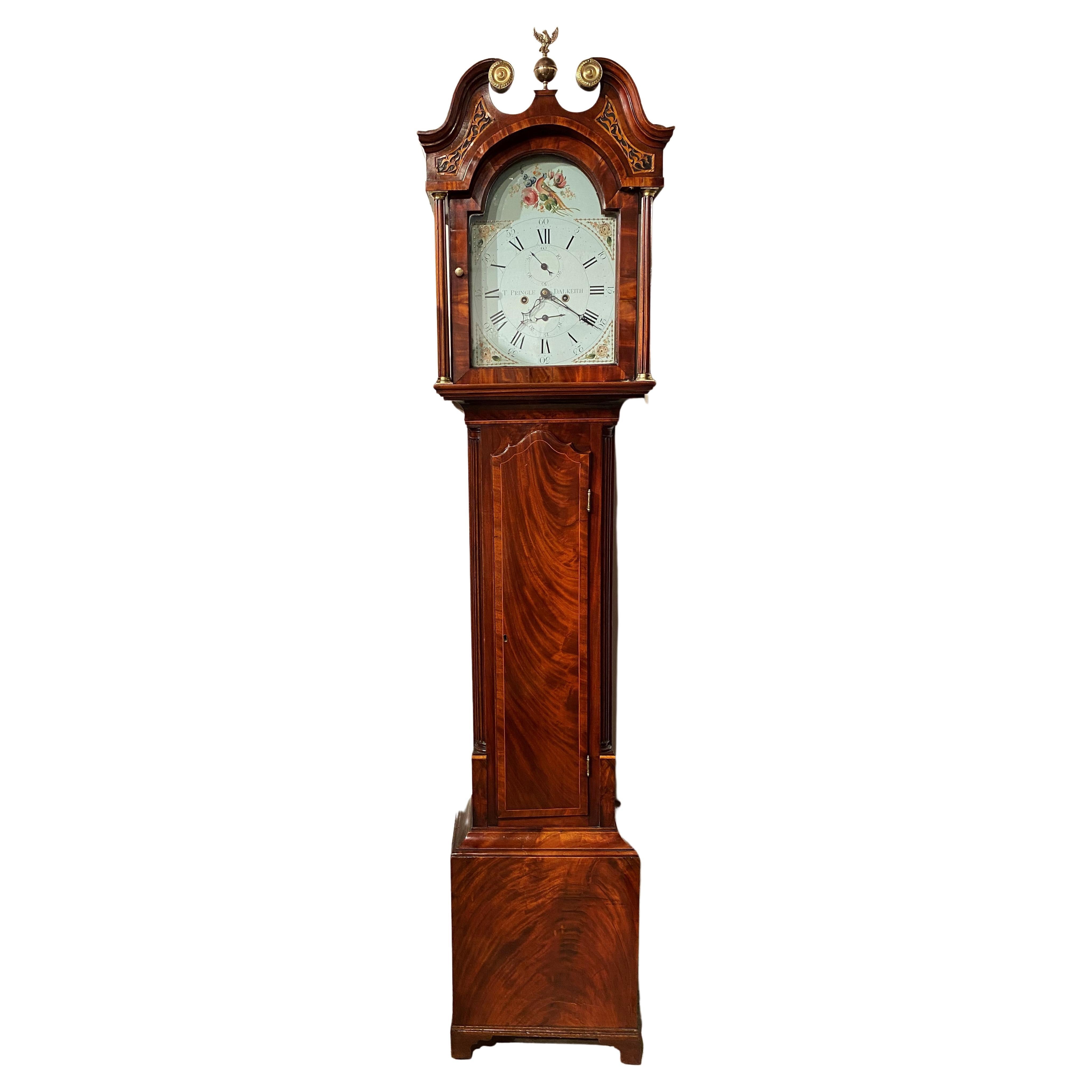 Horloge haute 8 jours à boîtier en acajou de Thomas Pringle, Dalkeith, Scotland, vers 1830 en vente