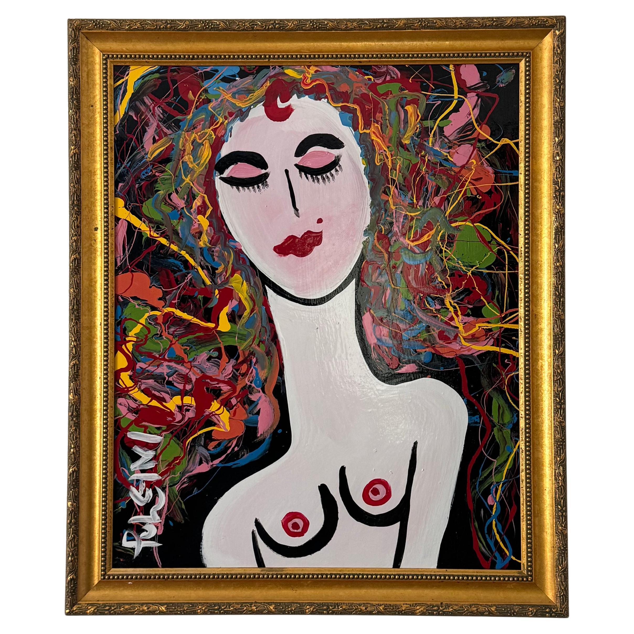 Thomas Pulgini, Expressionist Nude With Colorful Background For Sale