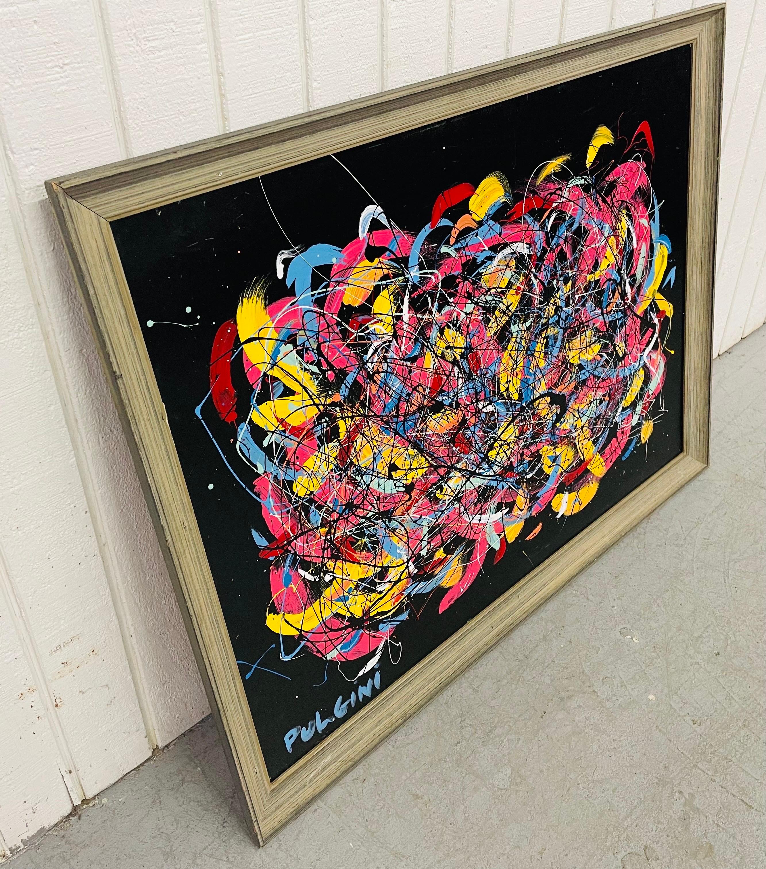 This listing is for an original Thomas Pulgini Modern Abstract Splatter Painting. Featuring a Pollock style splatter painting, wood frame, and wire on the back for hanging.
