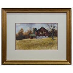 Thomas Puschock November Afternoon Action Fair Barn Watercolor Painting 23"