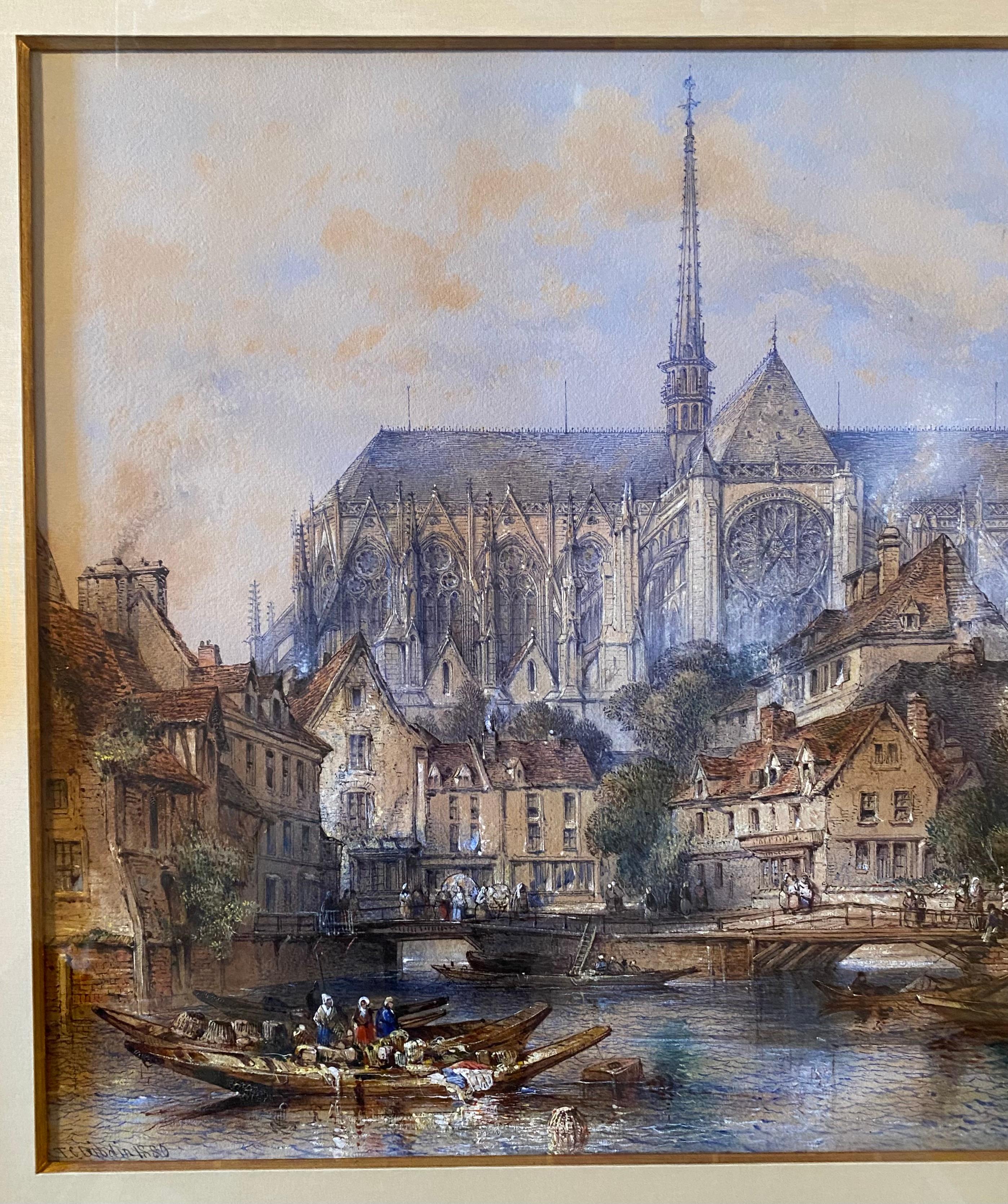 A beautiful large mixed media of the Cathedral Notre Dame d' Amiens
Wonderful details and use of color
The sheet size is 21.25 x 30 inches
Framed size is 33 x 41 inches.
Great silk mat and frame.