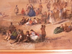 Outdoor Festival Watercolor with Tempera, Signed Dibdin 1863, Victorian artist