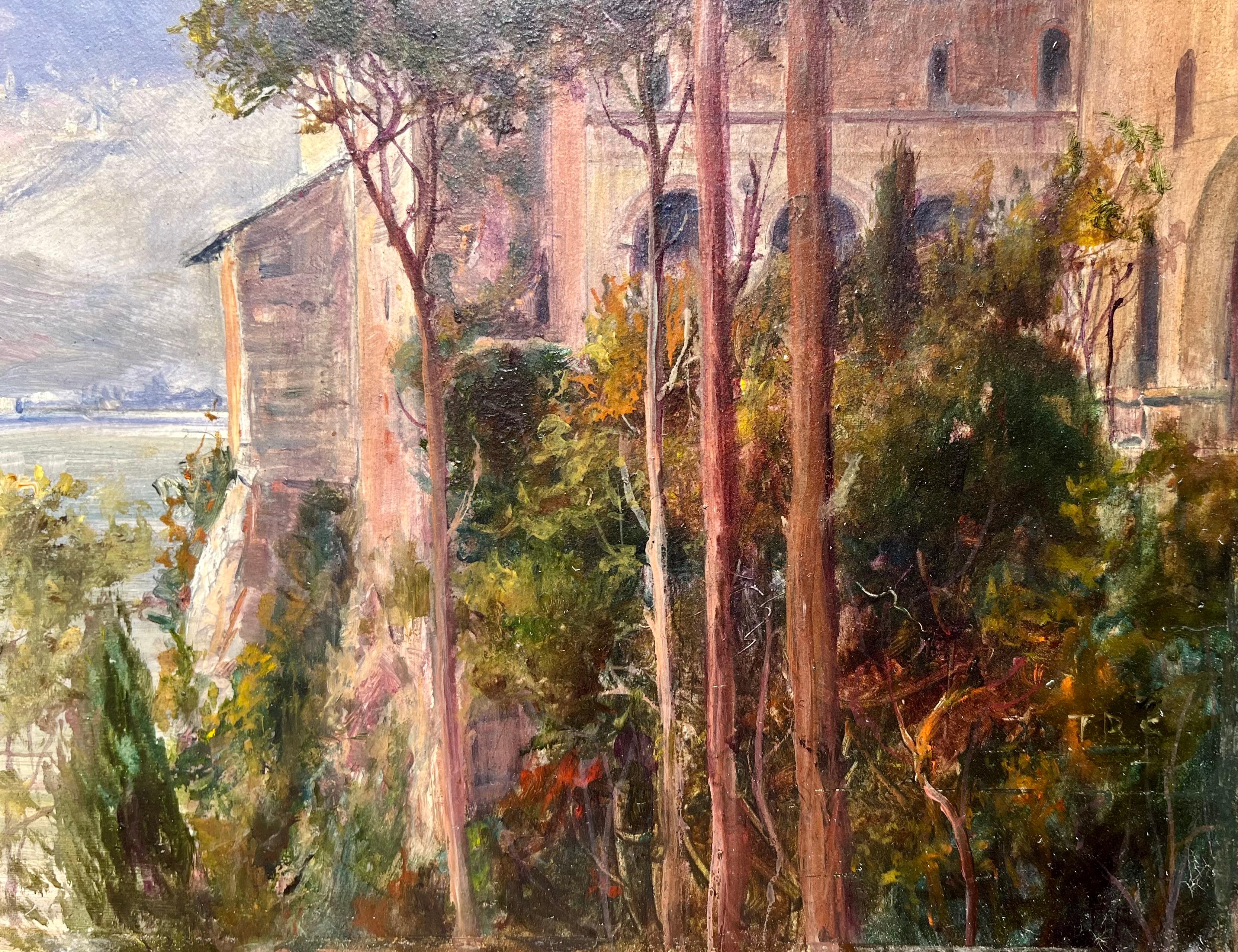 Una pioggia di tuoni sul Lago Maggiore, nel Nord Italia - Painting di Thomas Ralph Spence
