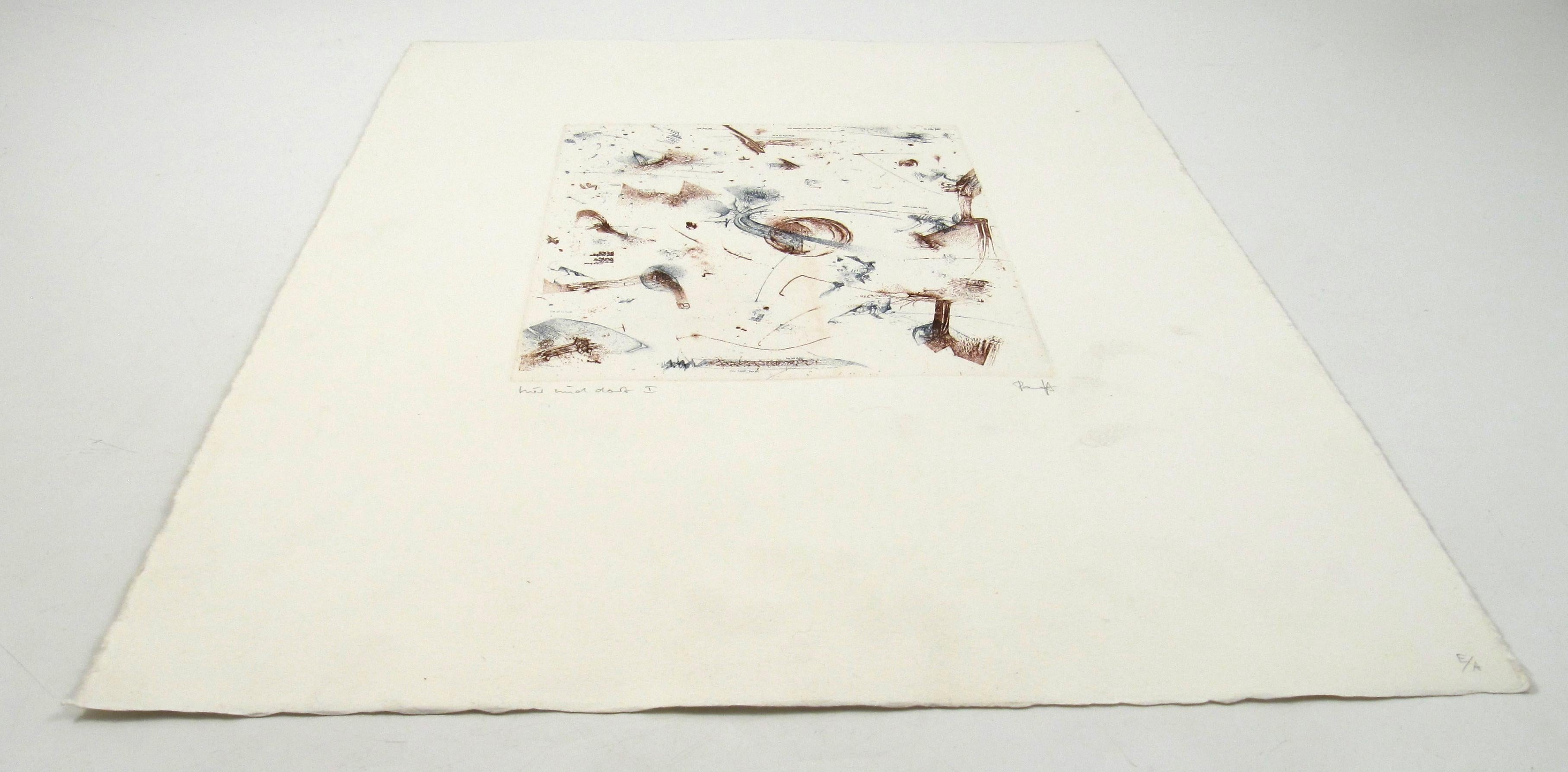 Thomas Ranft (1945) - Hier und dort I , 1984 - Colored Etching - Proof Sheet For Sale 1