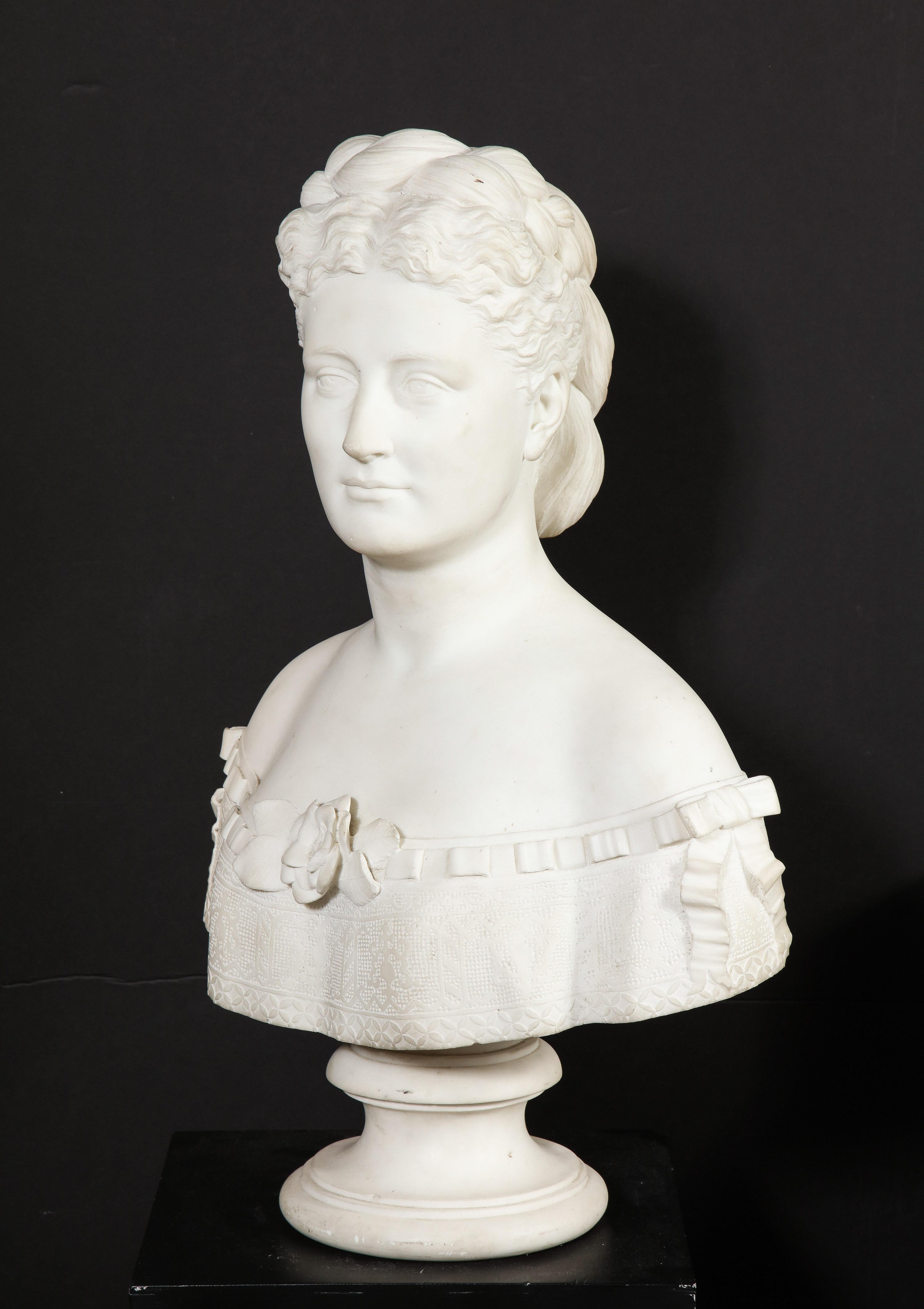 italien Thomas Ridgeway Gould, un rare buste en marbre blanc américain représentant une femme en vente