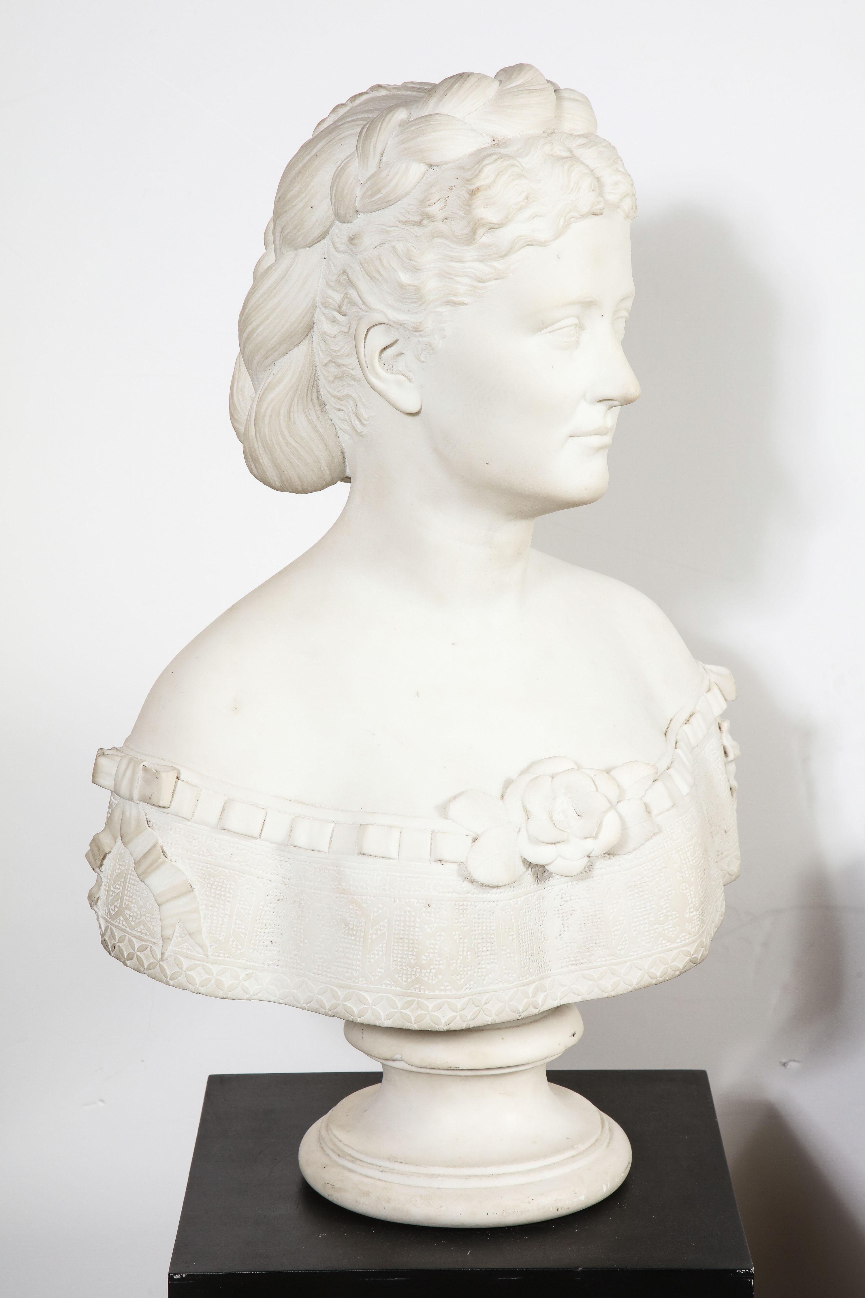 XIXe siècle Thomas Ridgeway Gould, un rare buste en marbre blanc américain représentant une femme