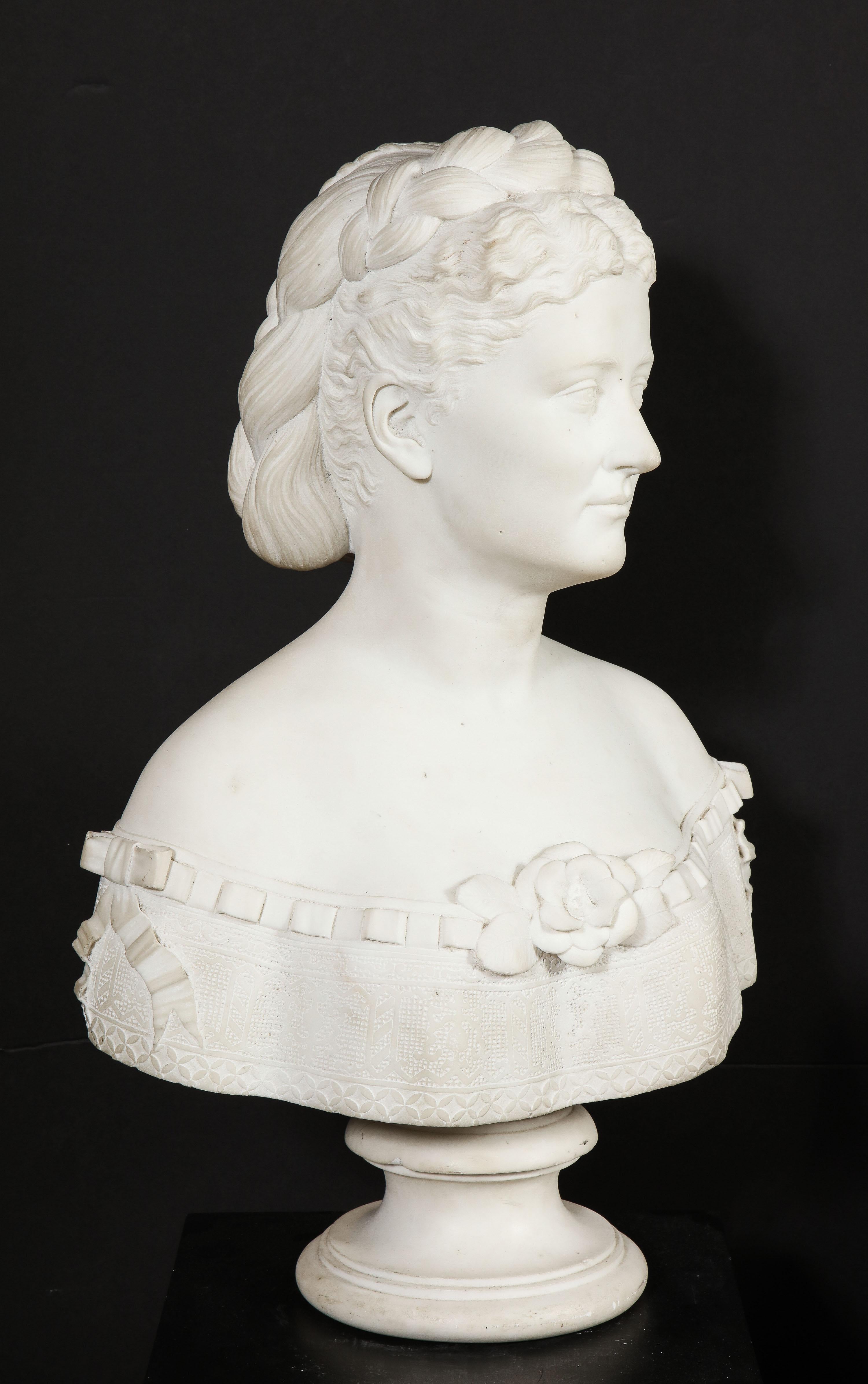 Thomas Ridgeway Gould, a Rare American White Marble Bust of a Woman In Good Condition For Sale In New York, NY