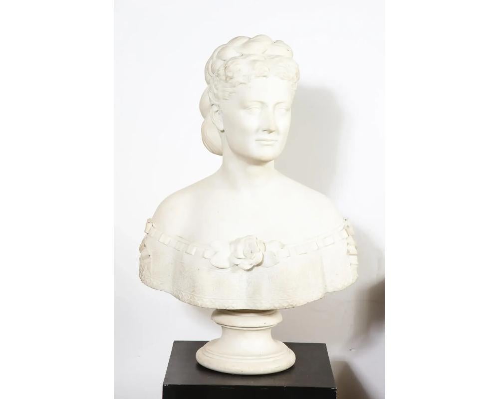 Thomas Ridgeway Gould (1818-1881) an extremely rare American White Marble Bust of A Woman, circa 1870.
 
Depicting a beautiful woman with her hair double row, braided in a bun.
 
Very fine quality, a masterpiece, museum sculpture.
 
Signed 