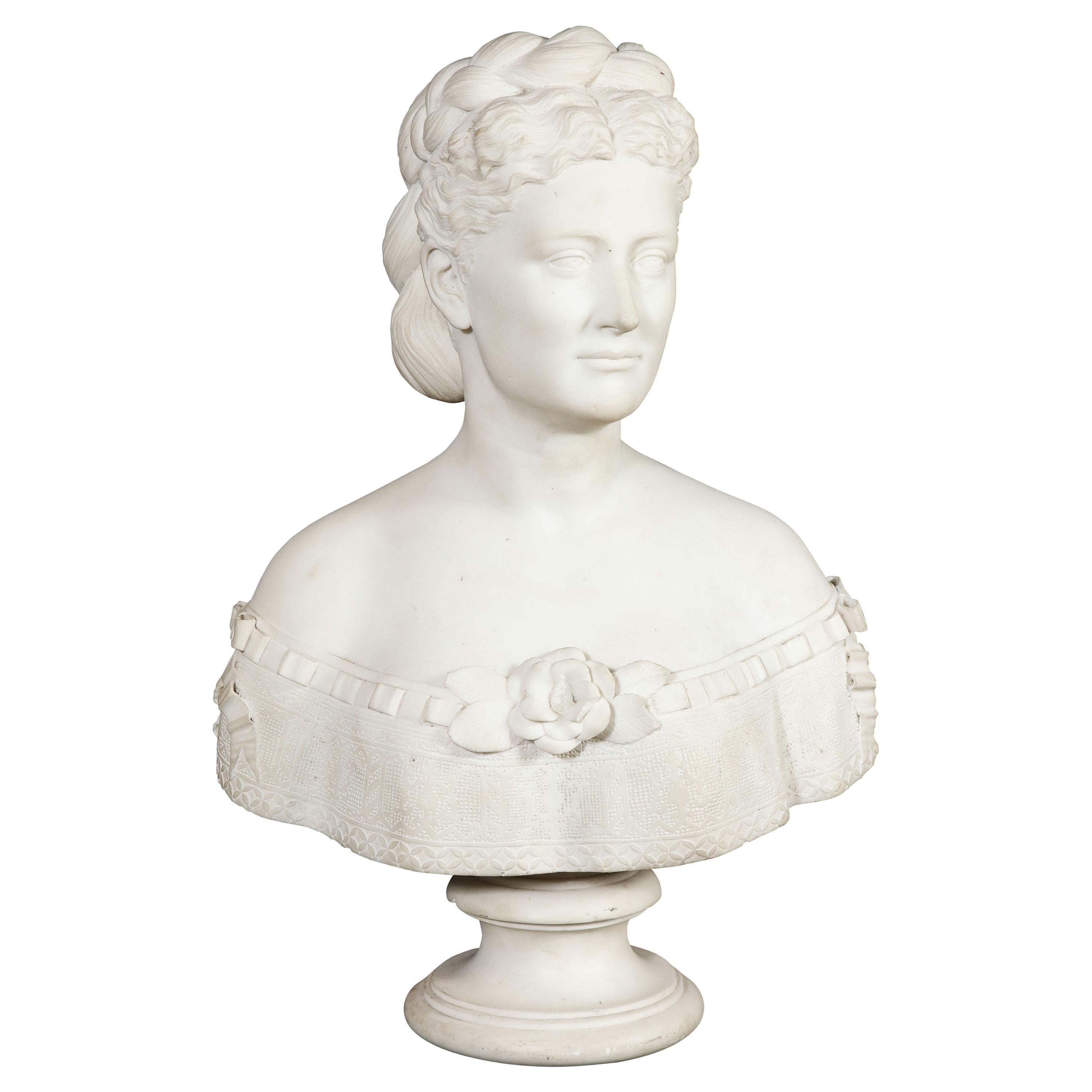 Thomas Ridgeway Gould, a Rare American White Marble Bust of a Woman