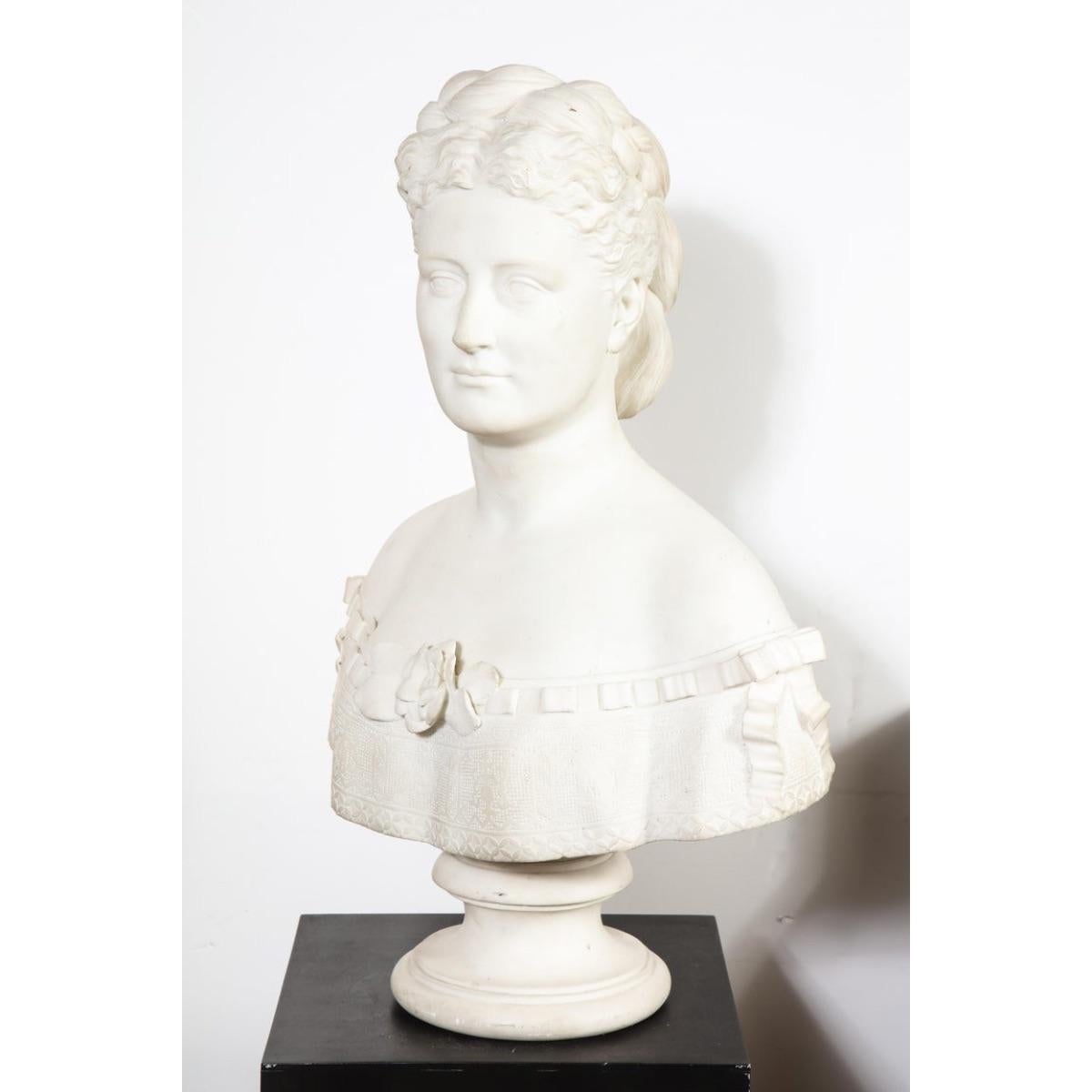 Thomas Ridgeway Gould, a Rare American White Marble Bust of a Woman For Sale 7