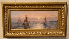 Oil Painting Pair by Thomas Rose Miles "Morning and Evening off the East Coast"