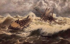 Striving Hard to Reach the Wreck, British Seascape, Sinking Ship, Rescue