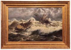 Striving Hard to Reach the Wreck, British Seascape, Sinking Ship, Rescue