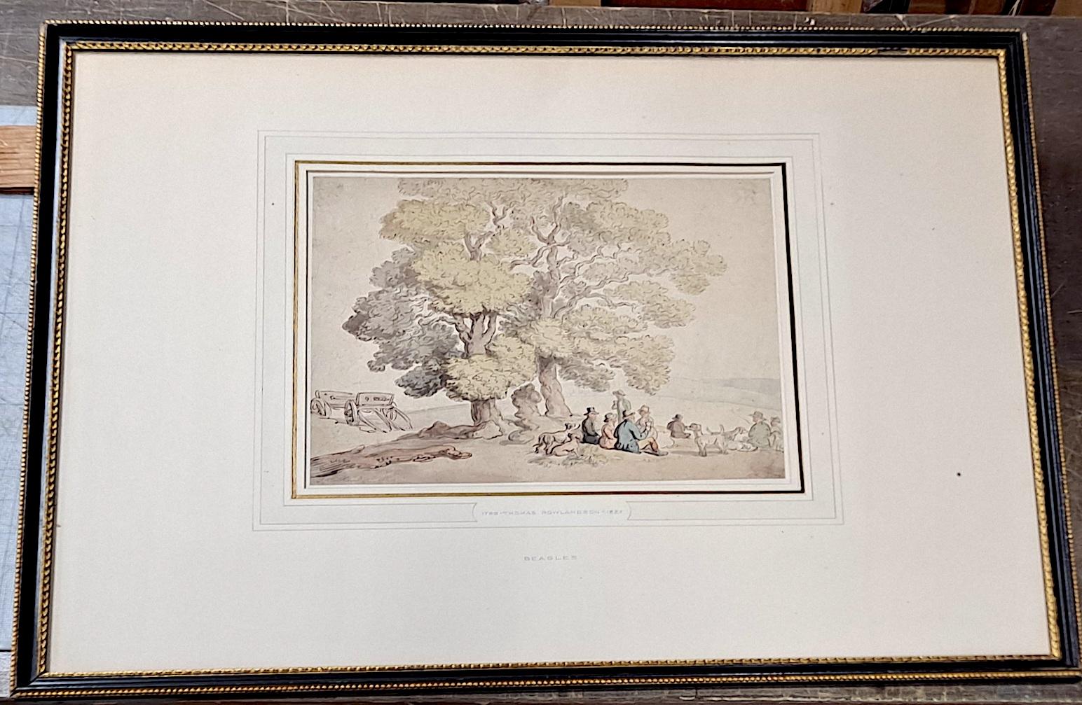 Figurative Painting di Thomas Rowlandson - "Beagles" Inizio del XIX secolo: persone e cani di campagna. Provenienza Rockefeller