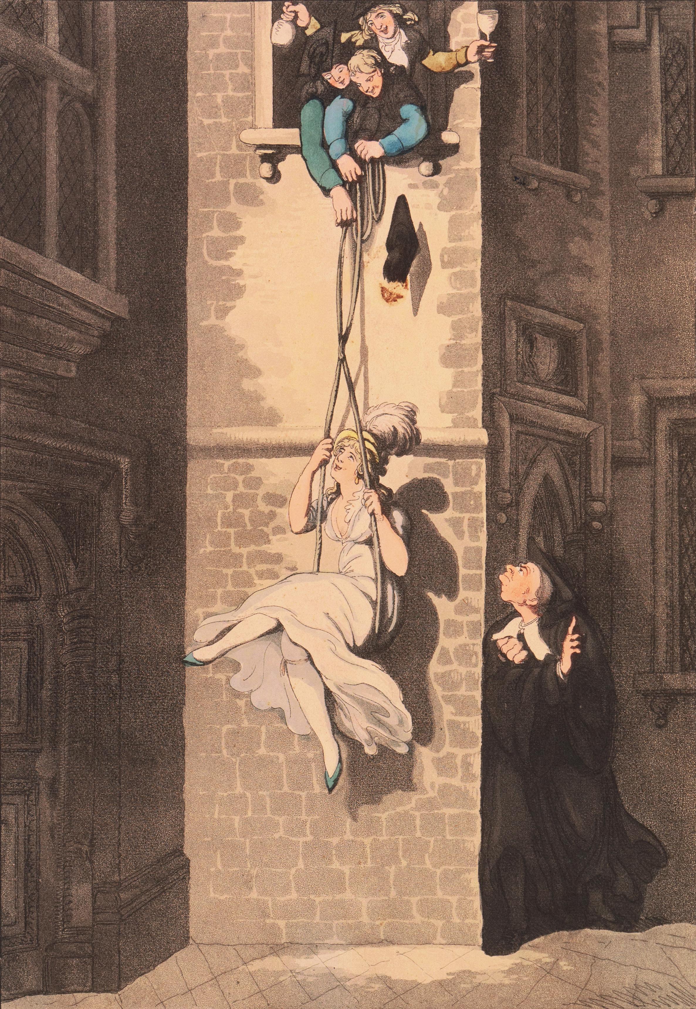 Thomas Rowlandson Landscape Print - 'A College Trick', English Satirist, London's Royal Academy, Comedic, Benezit