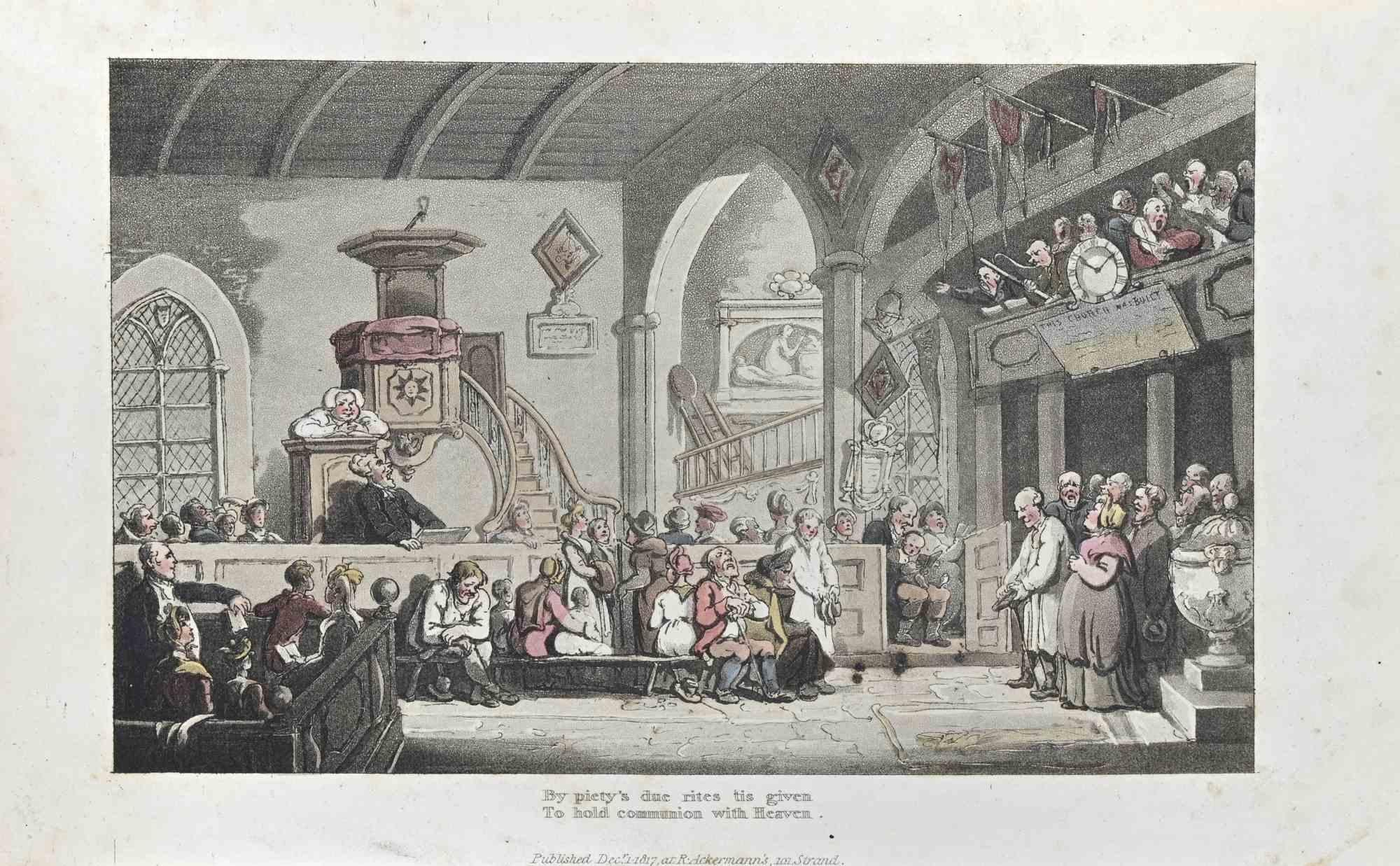 By Piety's Due Rites tis Given - Gravure de Thomas Rowlandson - 1817
