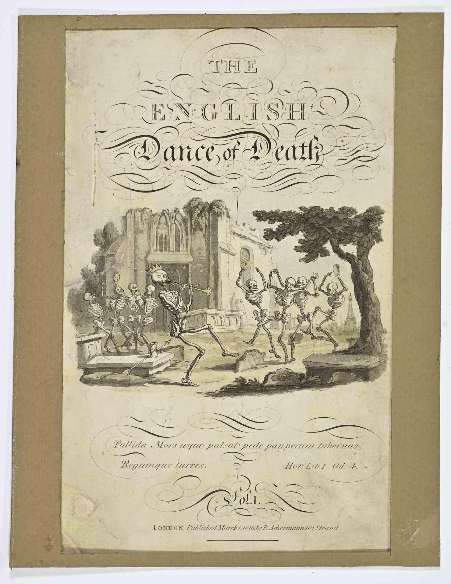 The illustrated title page to The English Dance of Death, designed and etched by Thomas Rowlandson, one of the most celebrated British caricaturists and satirical artists of the late Georgian period. This publication represents Rowlandson’s