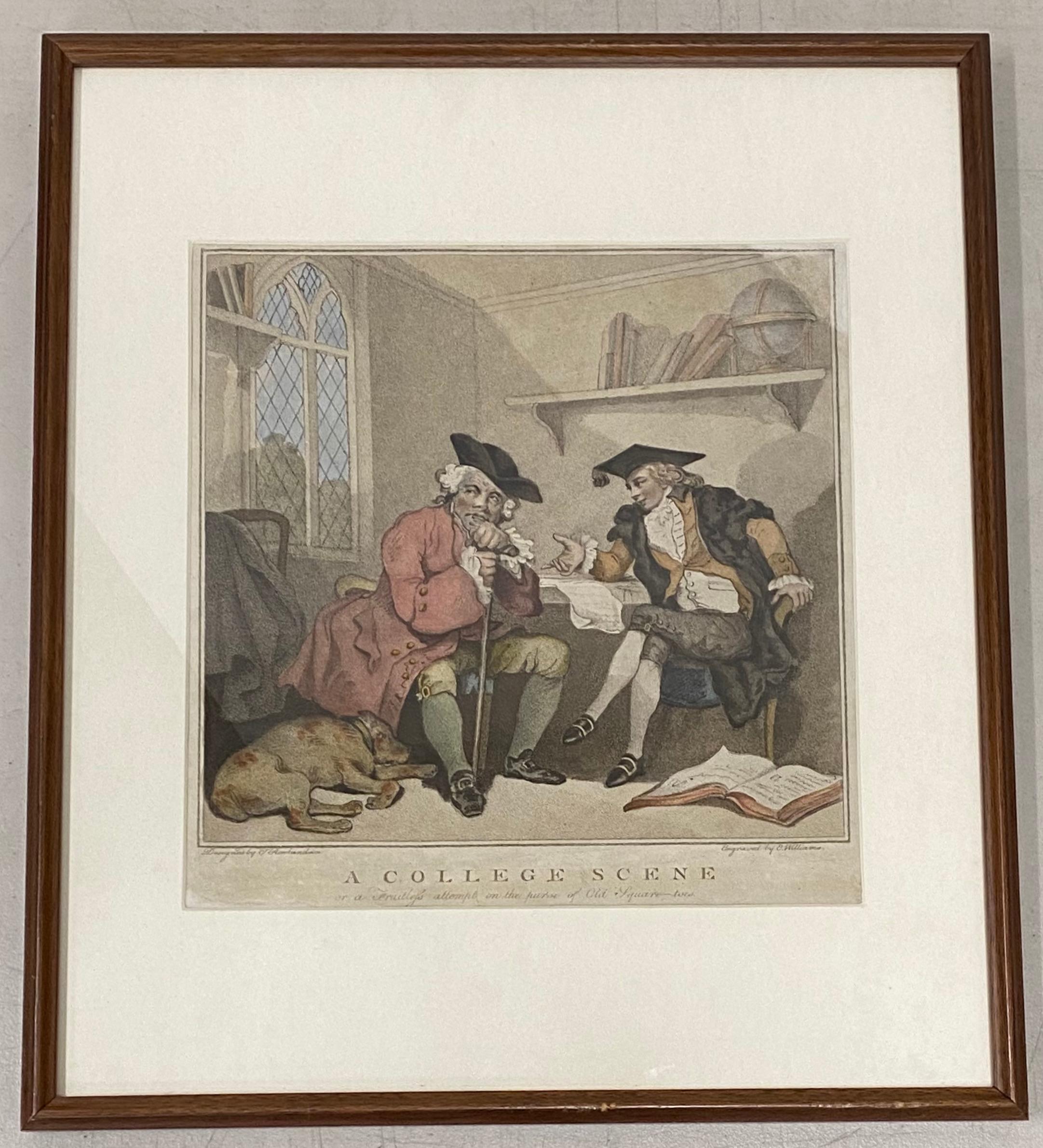 Edward Williams "A College Scene" After Thomas Rowlandson Color Engraving C.1787