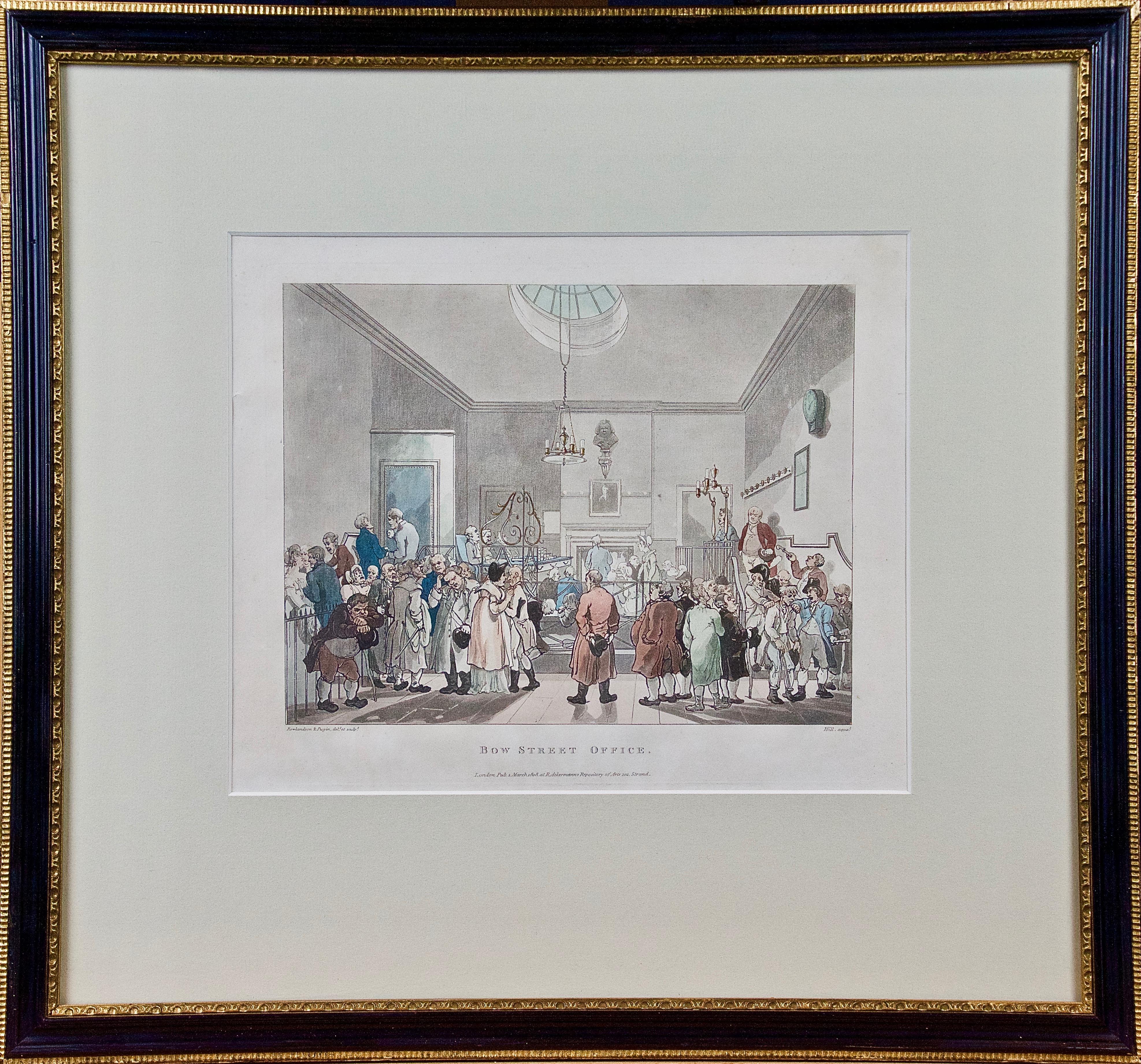 Bow Street Office: Rowlandson Hand-colored Engraving from Microcosm of London 