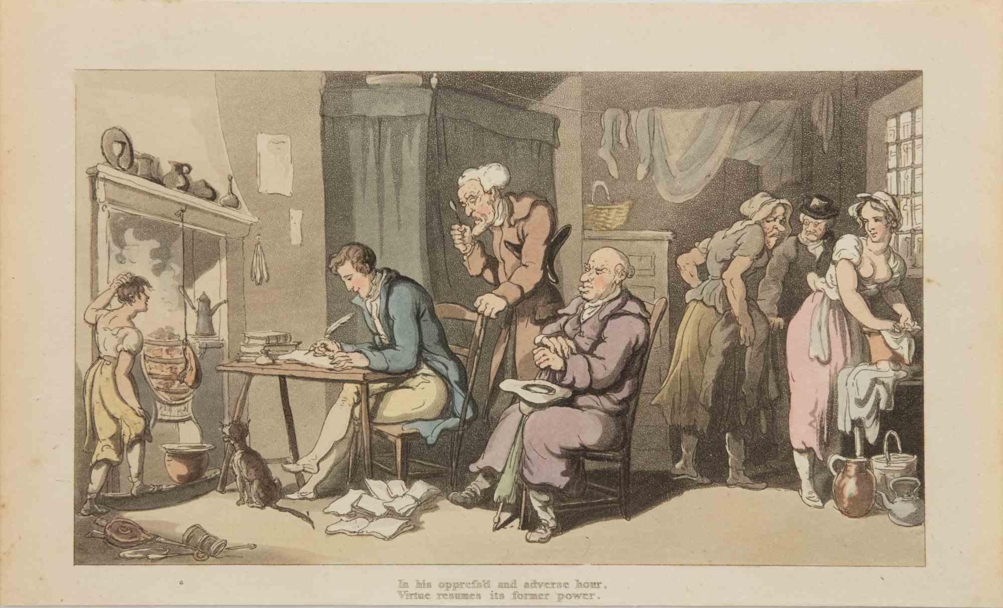 In His Opprefs'd and Adverse Hour - Acquaforte di Thomas Rowlandson - 1817