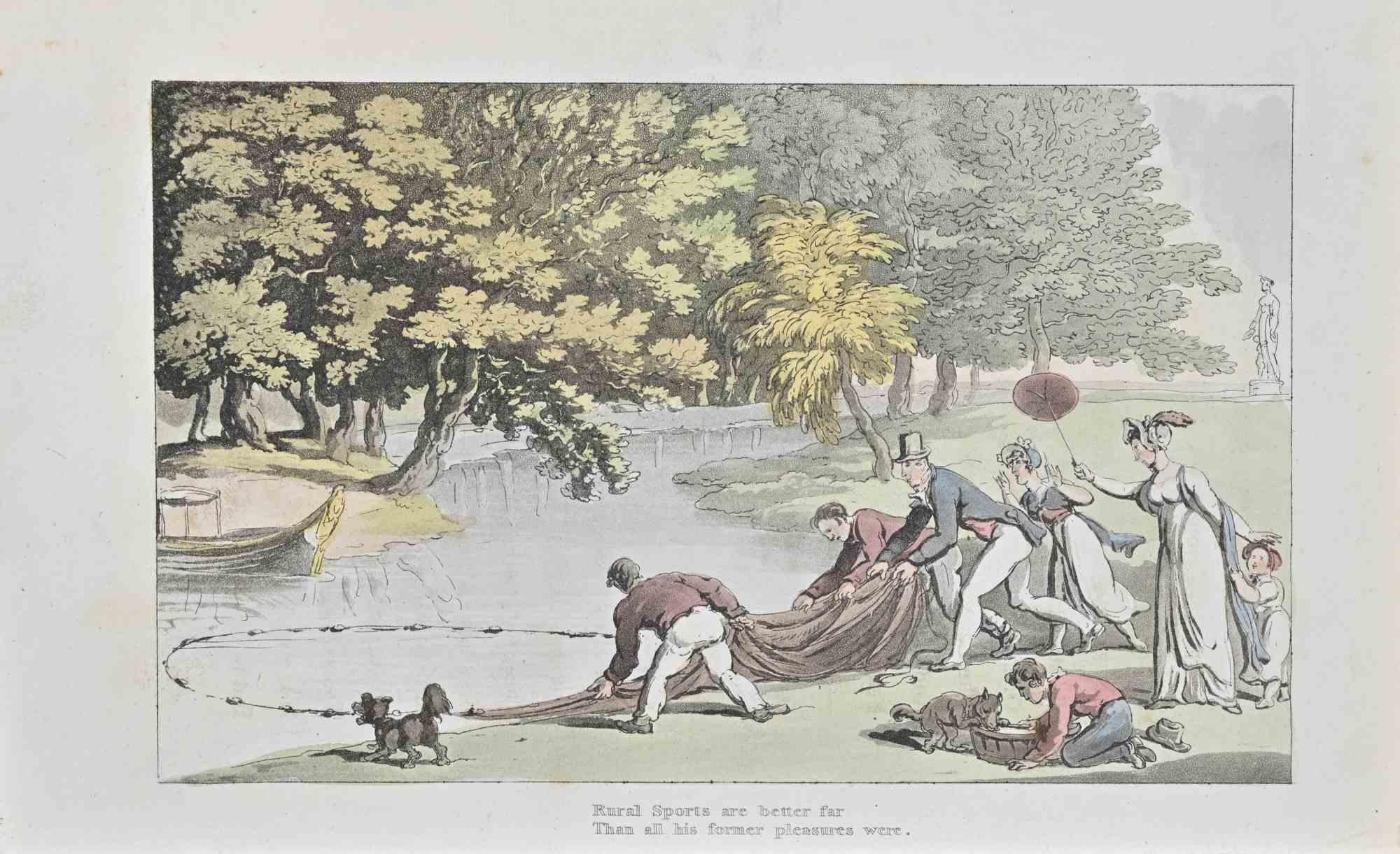 Etching and aquatint realized by Thomas Rowlandson in 1817. Plate from "The Dance of Life" by William Combe.

Very good condition.

Thomas Rowlandson (1757-1827) was an english artist and caricaturist, famous in the late Georgian Britain.