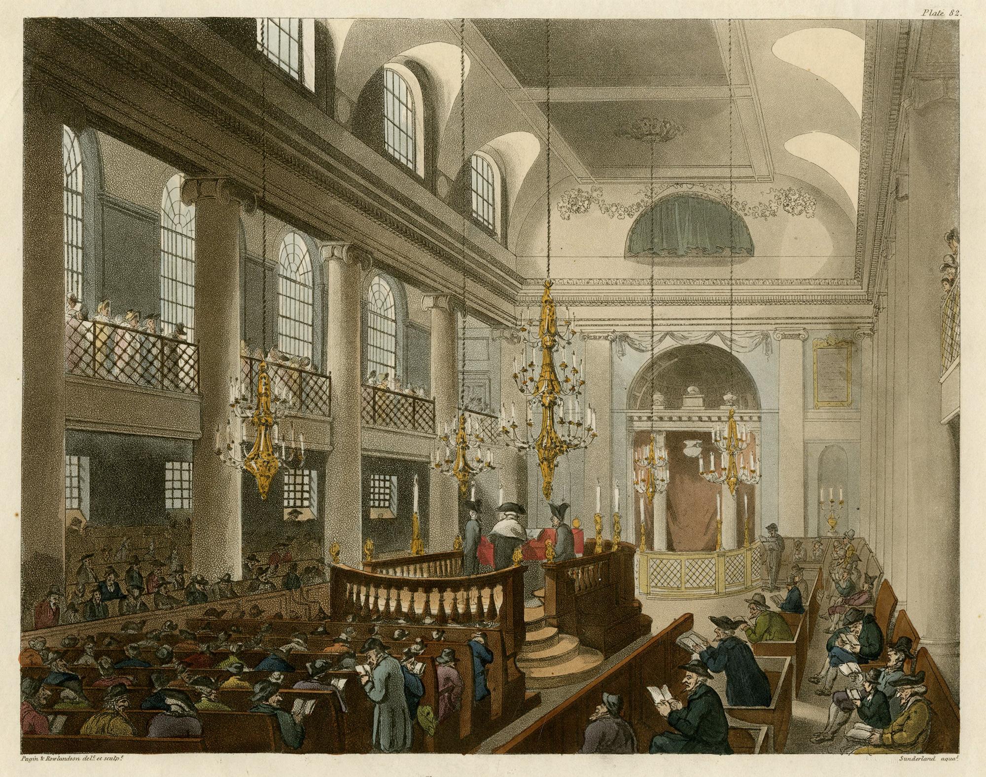 Synagogue Duke's Palace Houndsditch by Th. Sunderland after Pugin & Rowlandson
